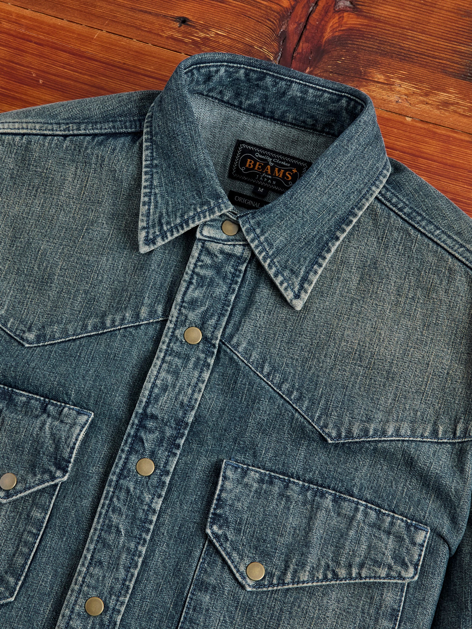 Denim Western Button-Down Shirt in Indigo-Camel Double Dye - Image 4