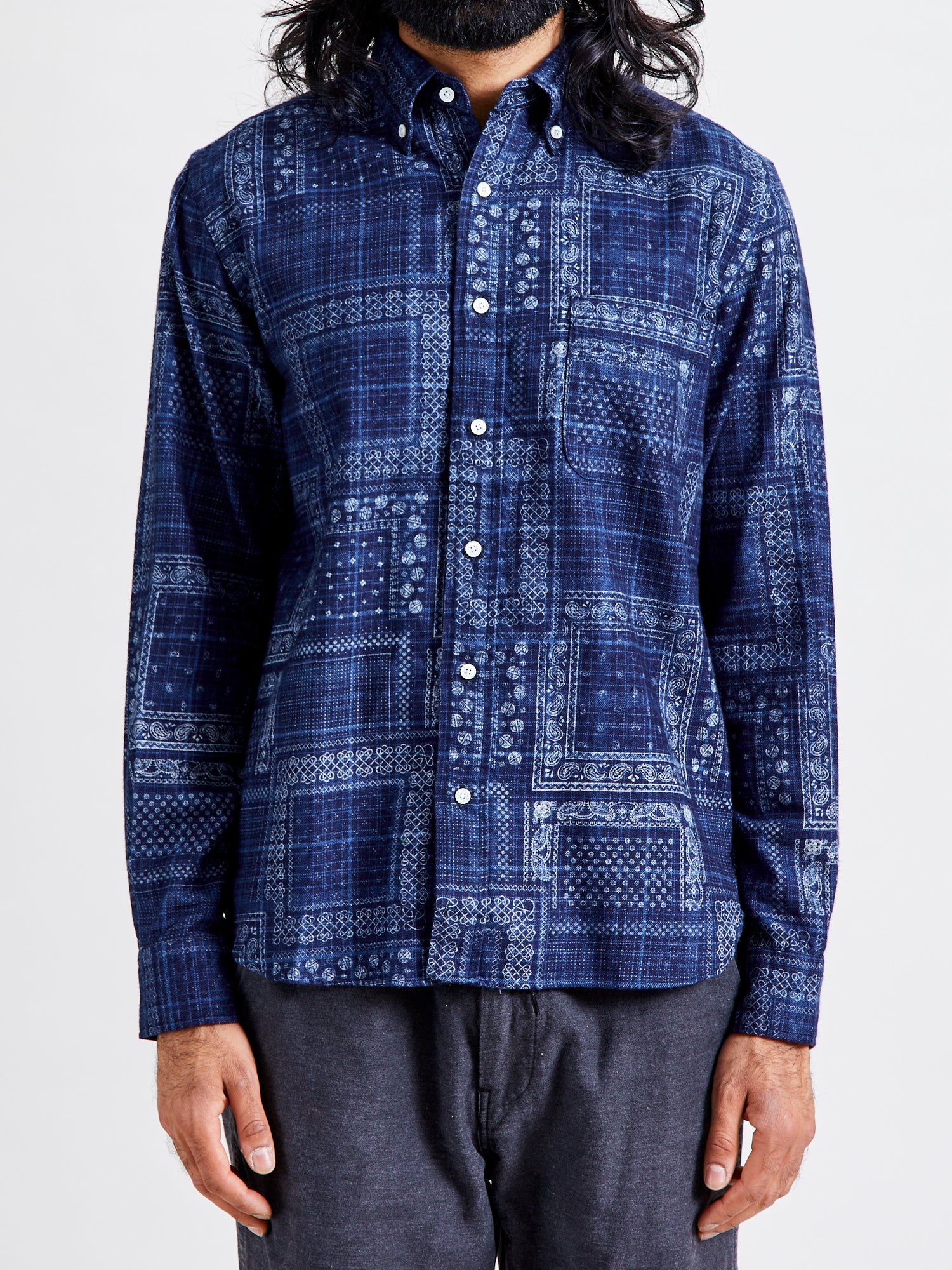 Discharge Print Button-Down Shirt in Indigo - Image 2