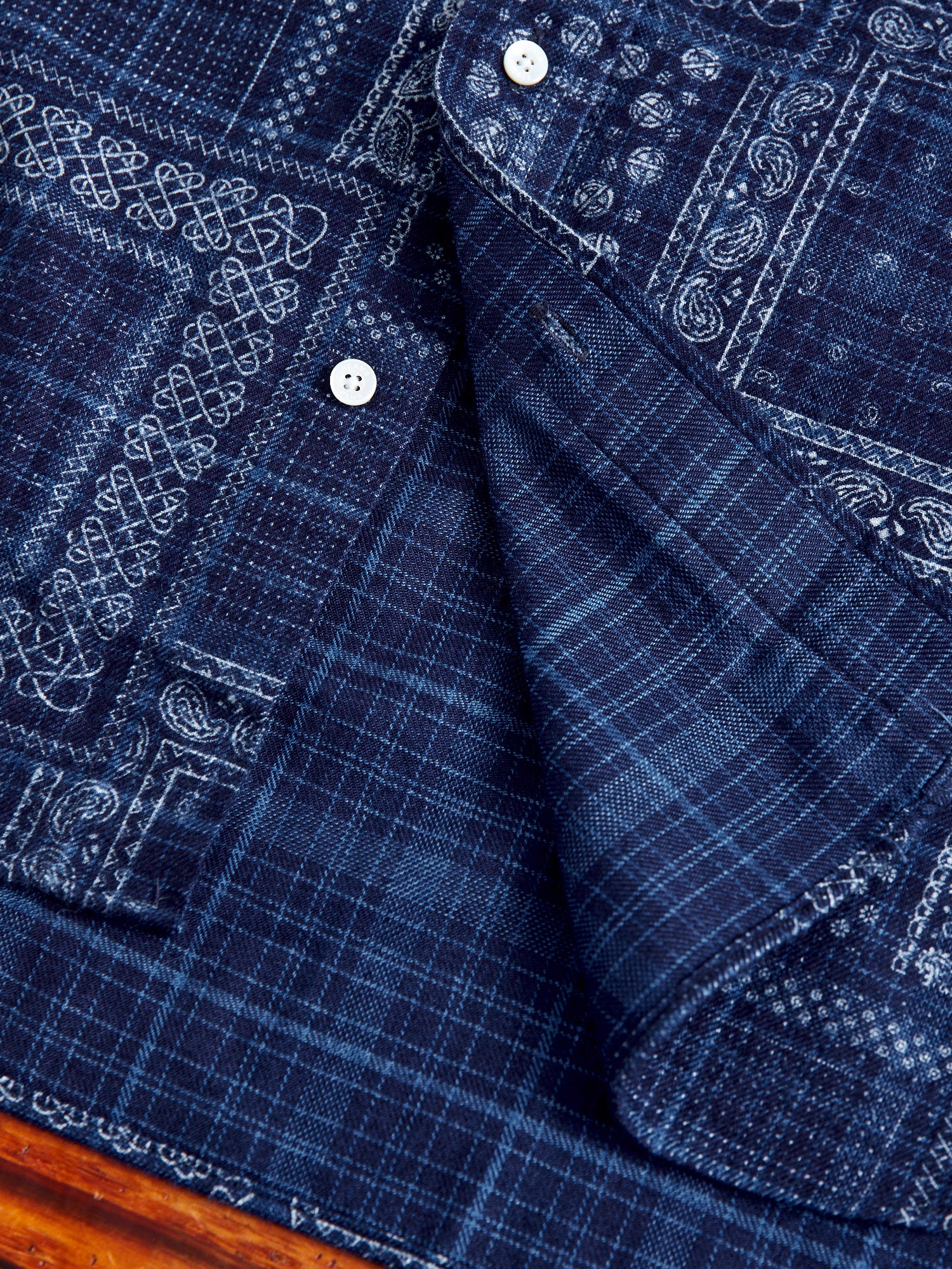 Discharge Print Button-Down Shirt in Indigo - Image 7