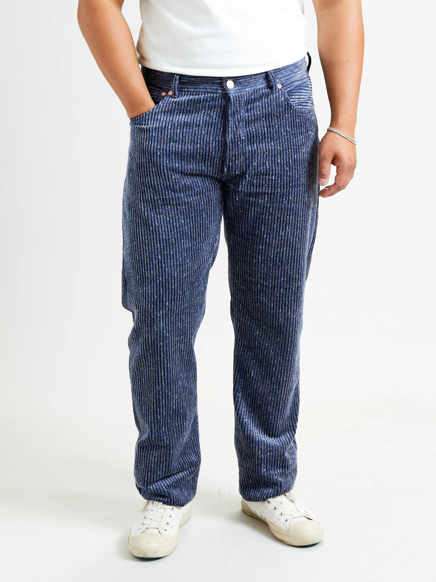 Donegal Corduroy Five Pocket Trousers in Marine Blue - Image 2