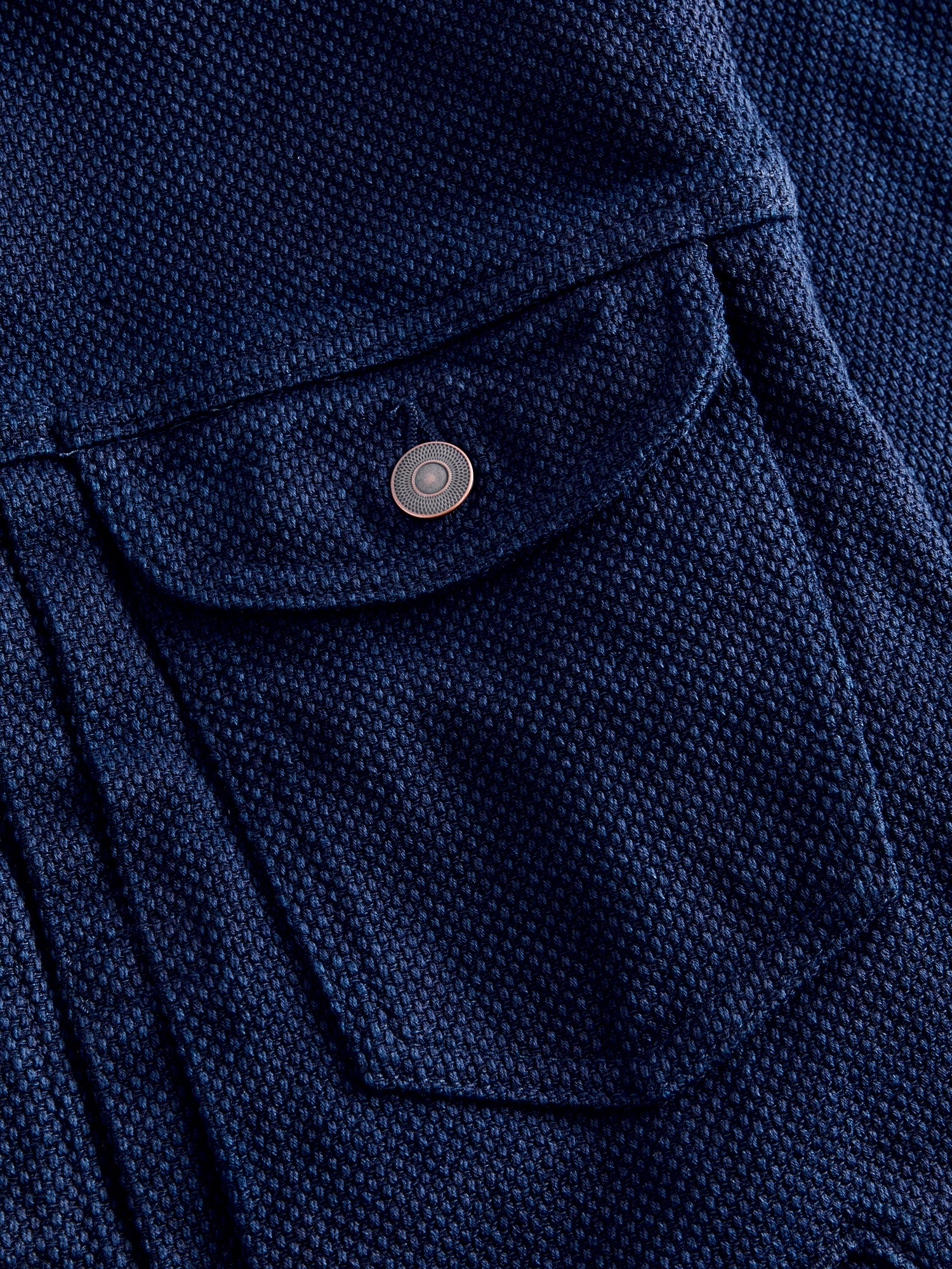 Double Cloth Sashiko Trucker Jacket in Hand Dyed Indigo - Image 4