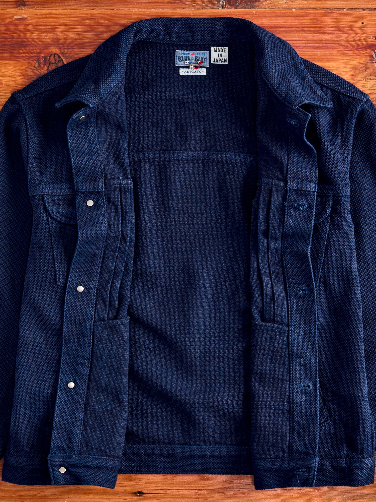 Double Cloth Sashiko Trucker Jacket in Hand Dyed Indigo - Image 9