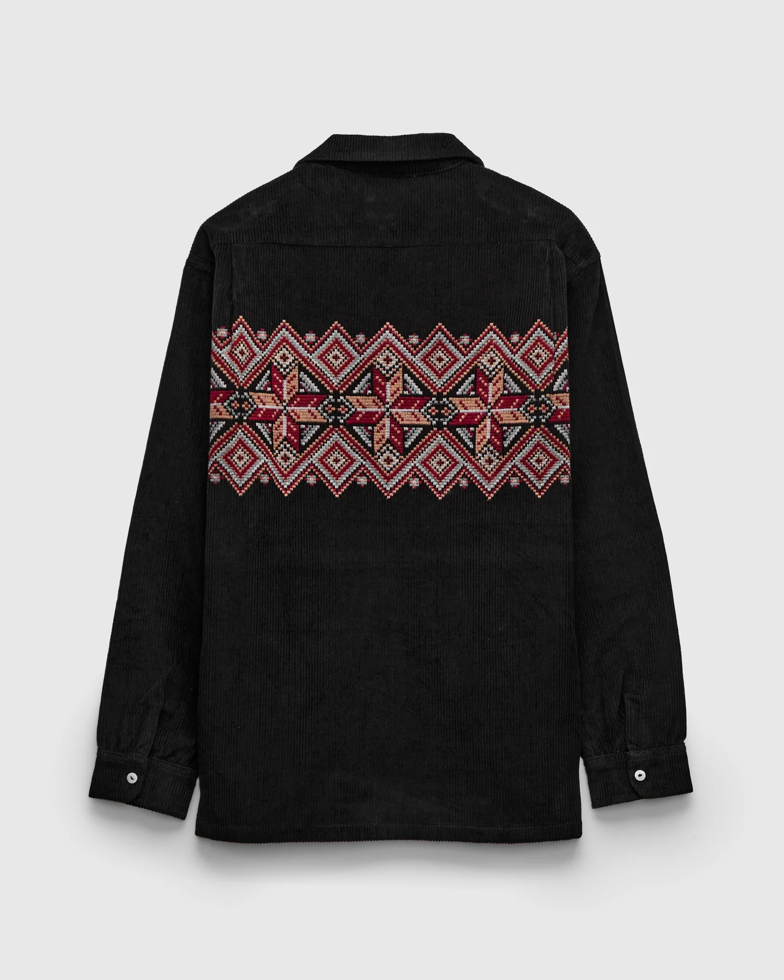 Embroidered Corduroy Overshirt in Black - Image 2