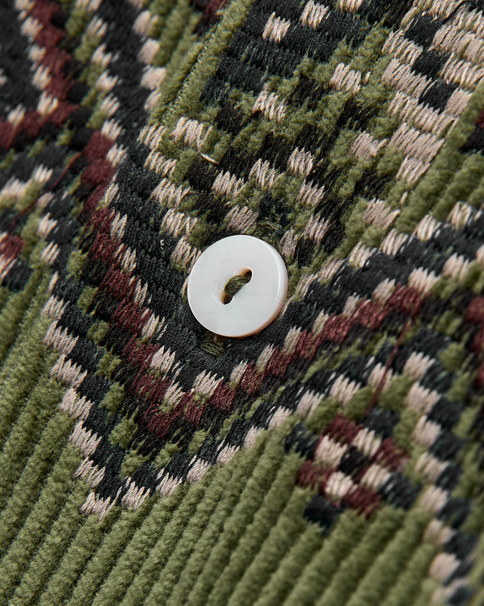 Embroidered Corduroy Overshirt in Olive - Image 4