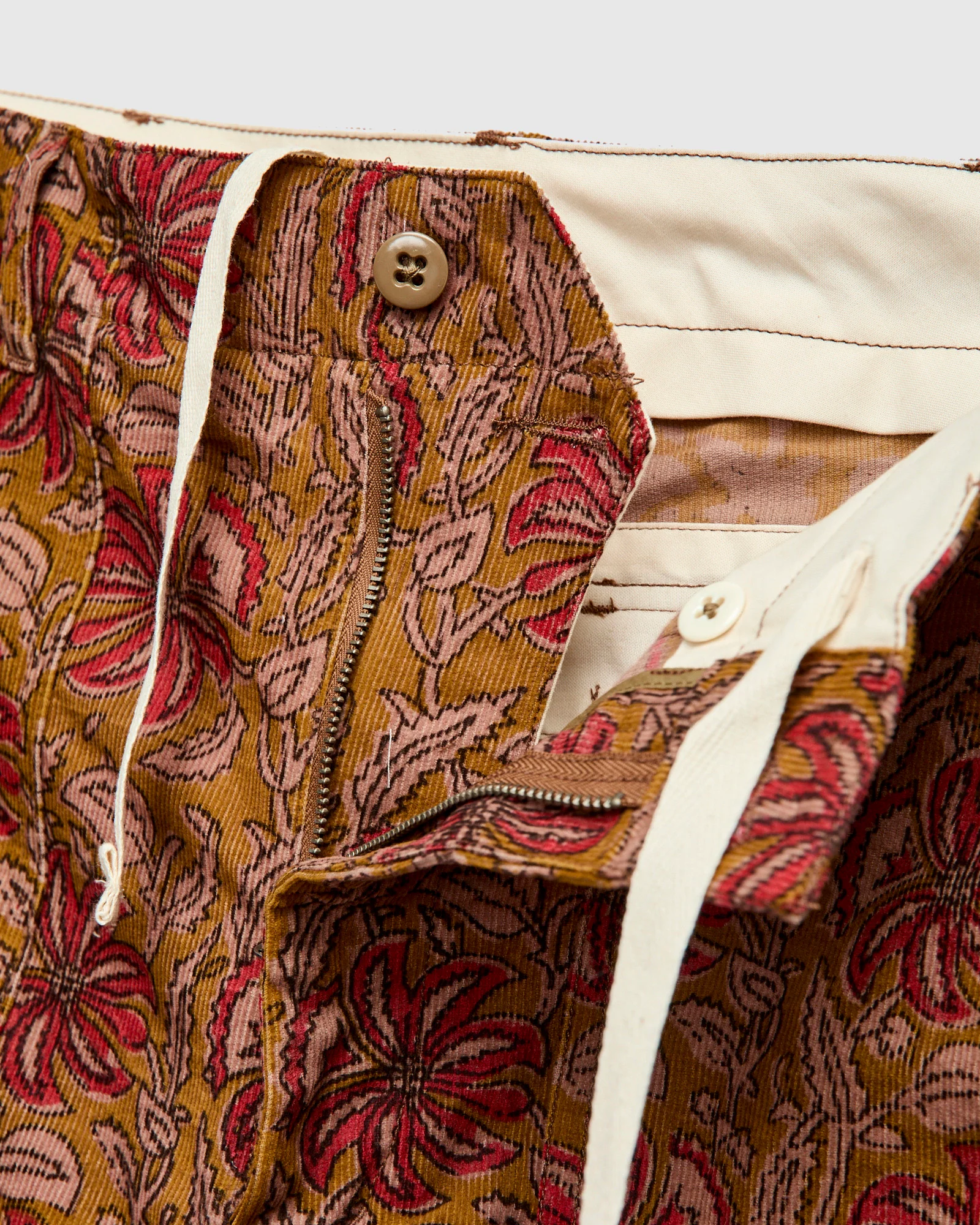 Fatigue Shorts in Khaki Floral Corduroy - Image 6