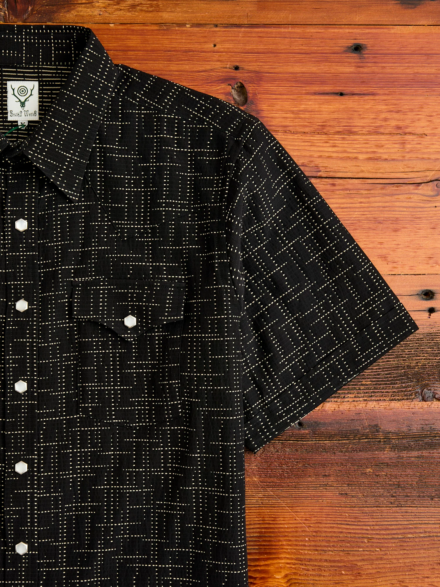 Geometric Plaid Western Shirt in Black - Image 5