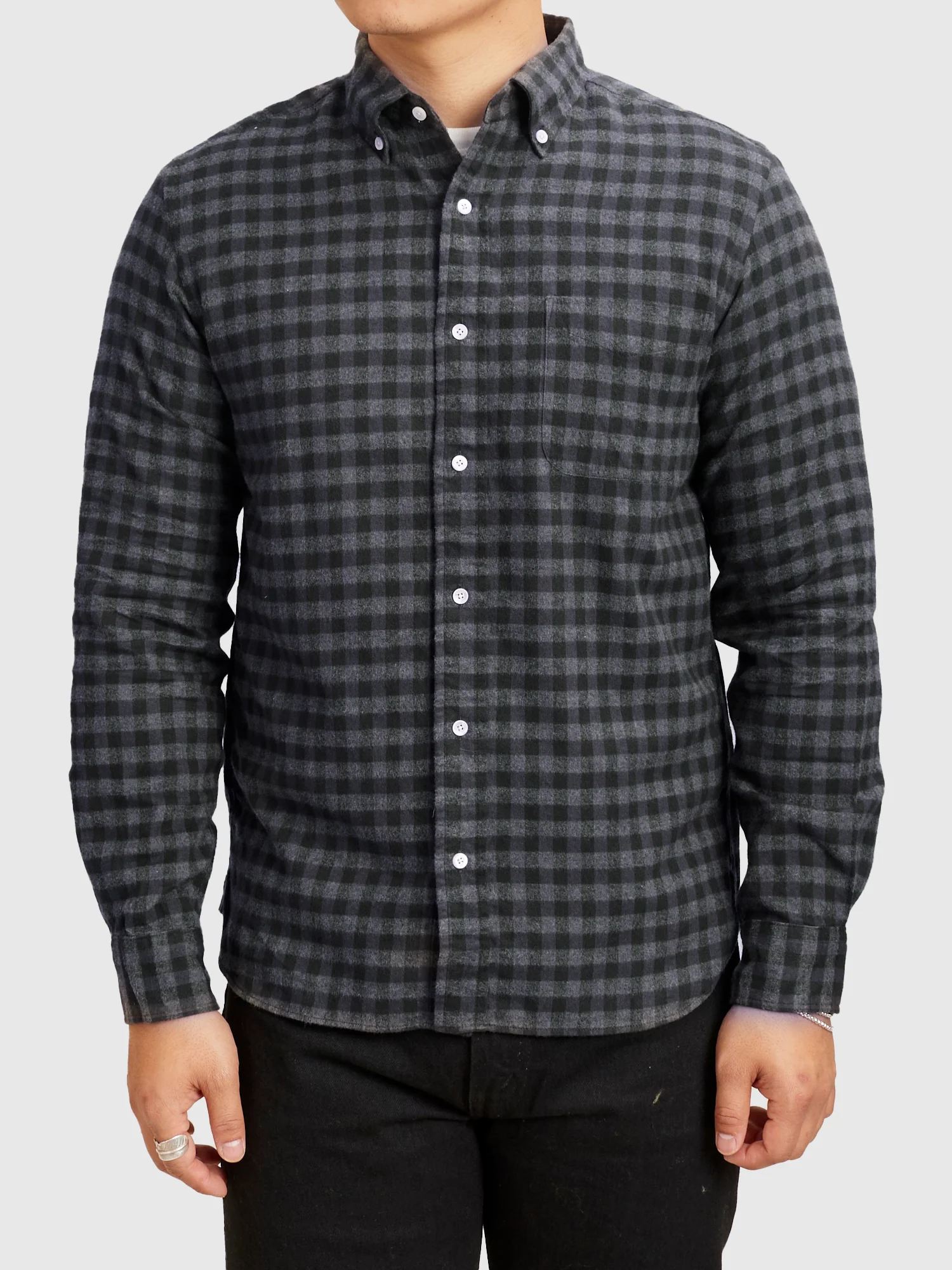 Gingham Check Button-Down Shirt in Grey - Image 2