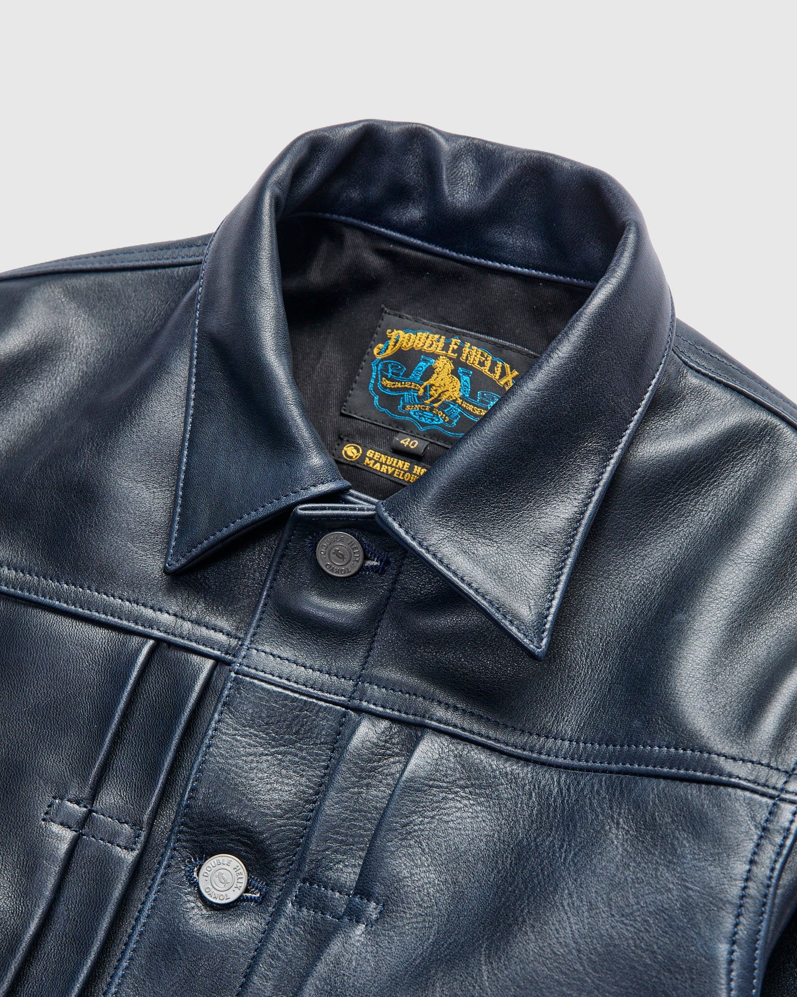 "Gold Digger" Horsehide Leather Jacket in Indigo - Image 5