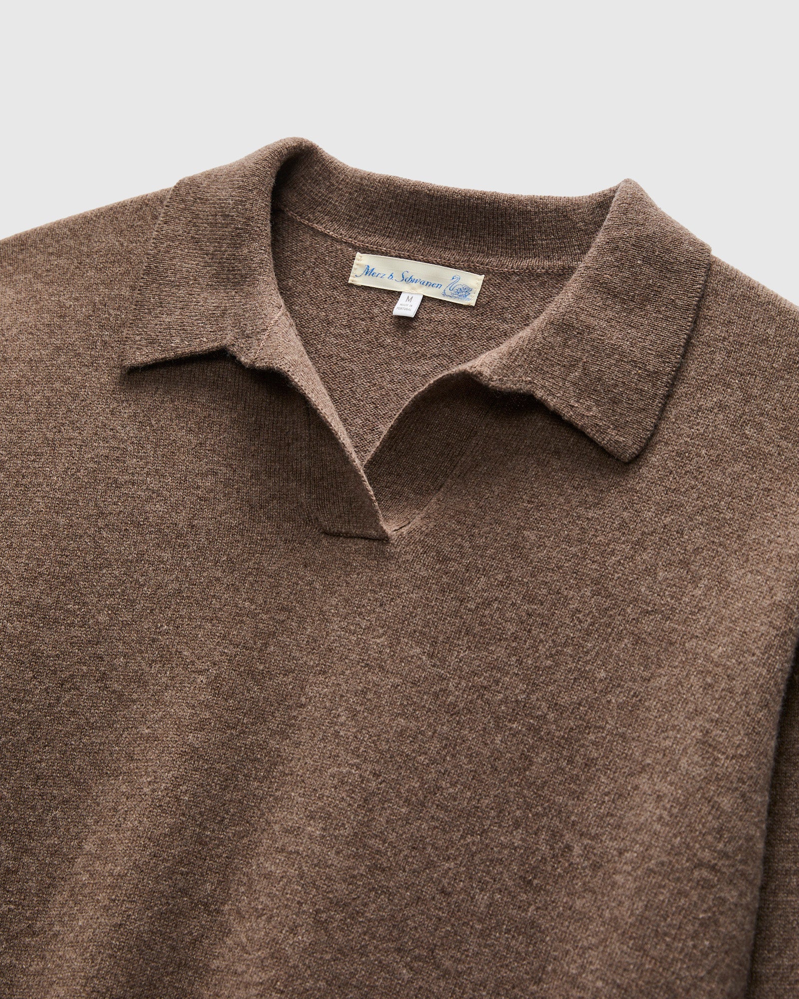 Wool-Silk-Cashmere Long Sleeve Polo in Grain - Image 3