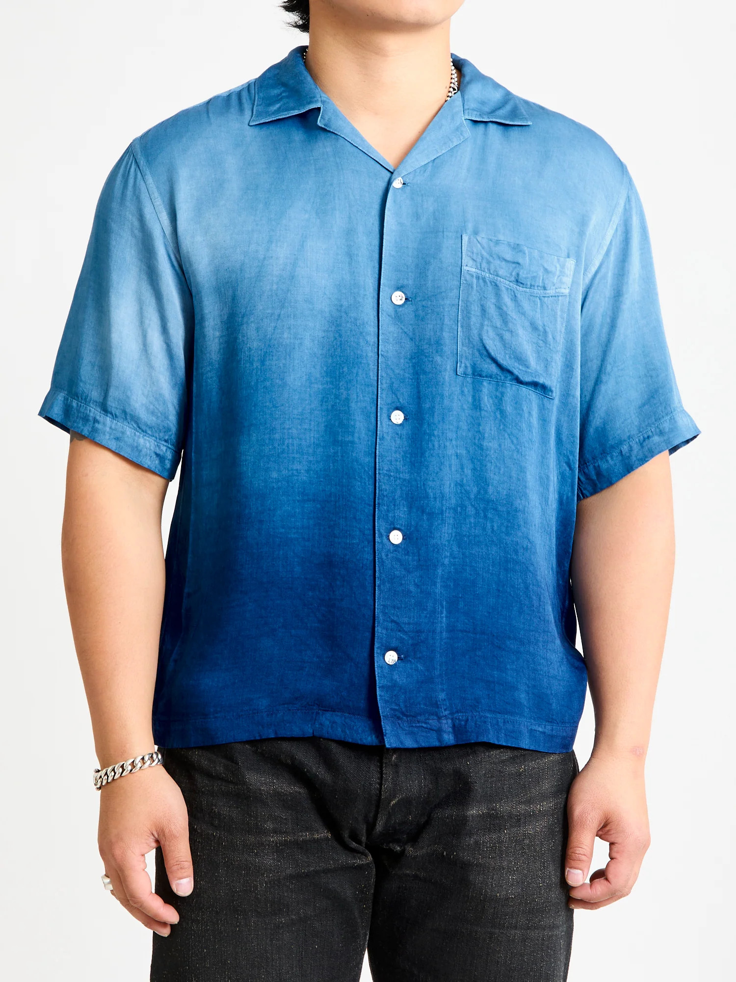 Hand-Dyed Short Sleeve Shirt in Indigo Gradient - Image 2