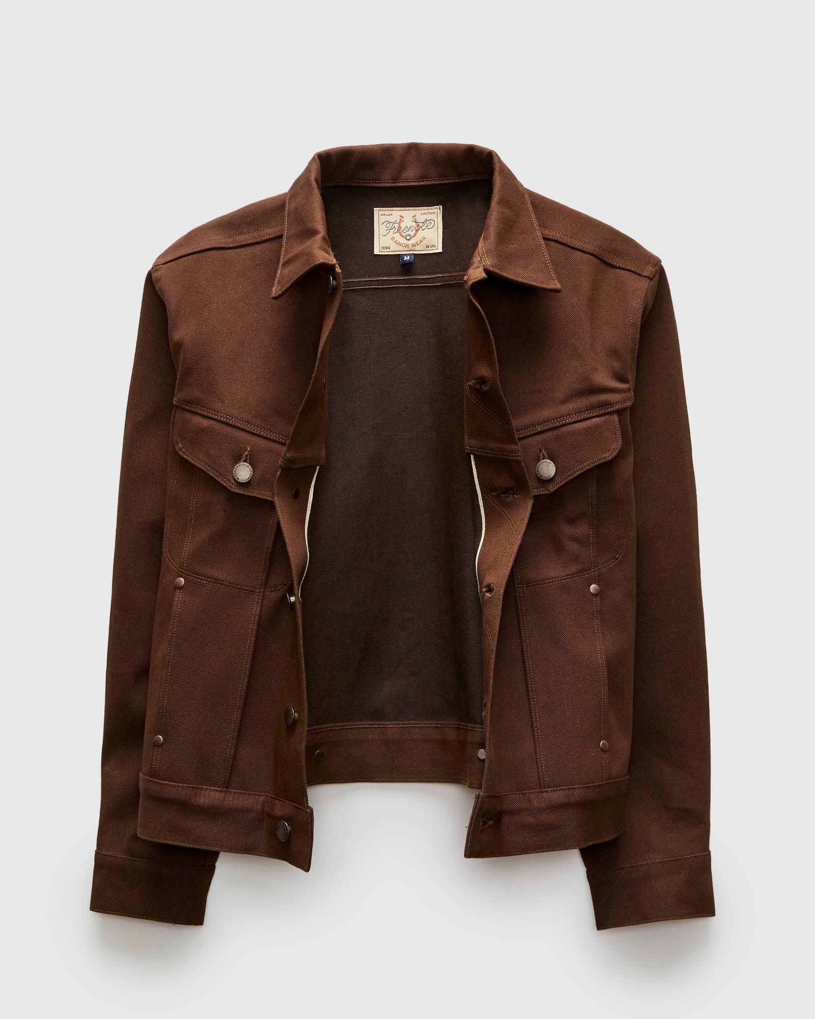 High Low 15oz Selvedge Denim Jacket in Dark Brown - Image 2