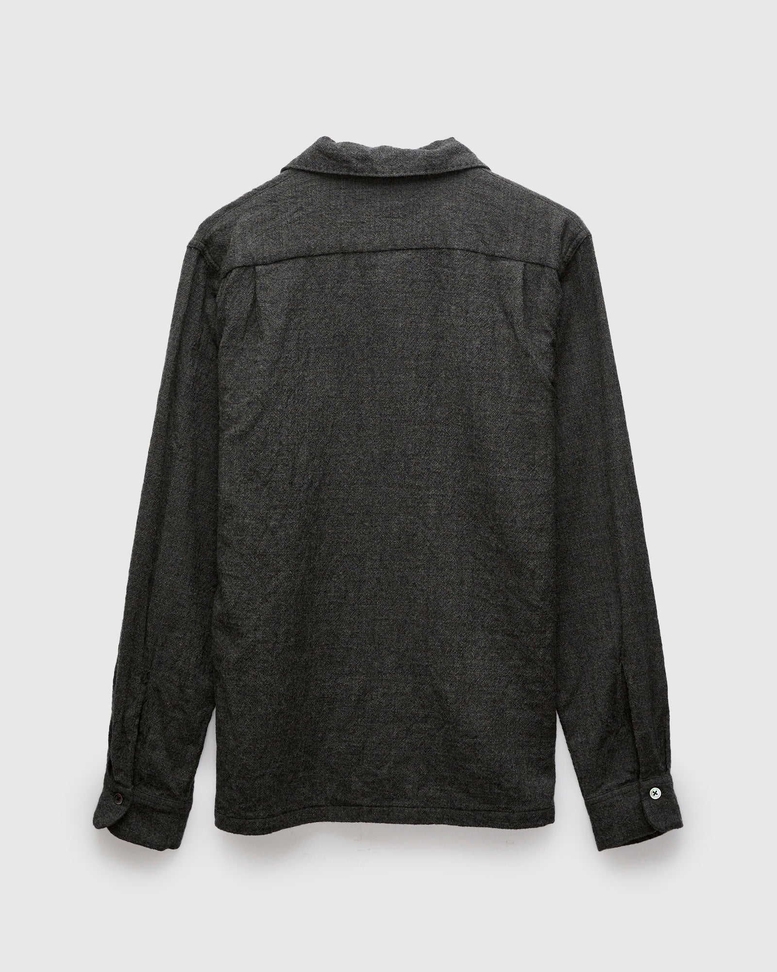Highland Wool Open Collar Shirt in Charcoal - Image 3