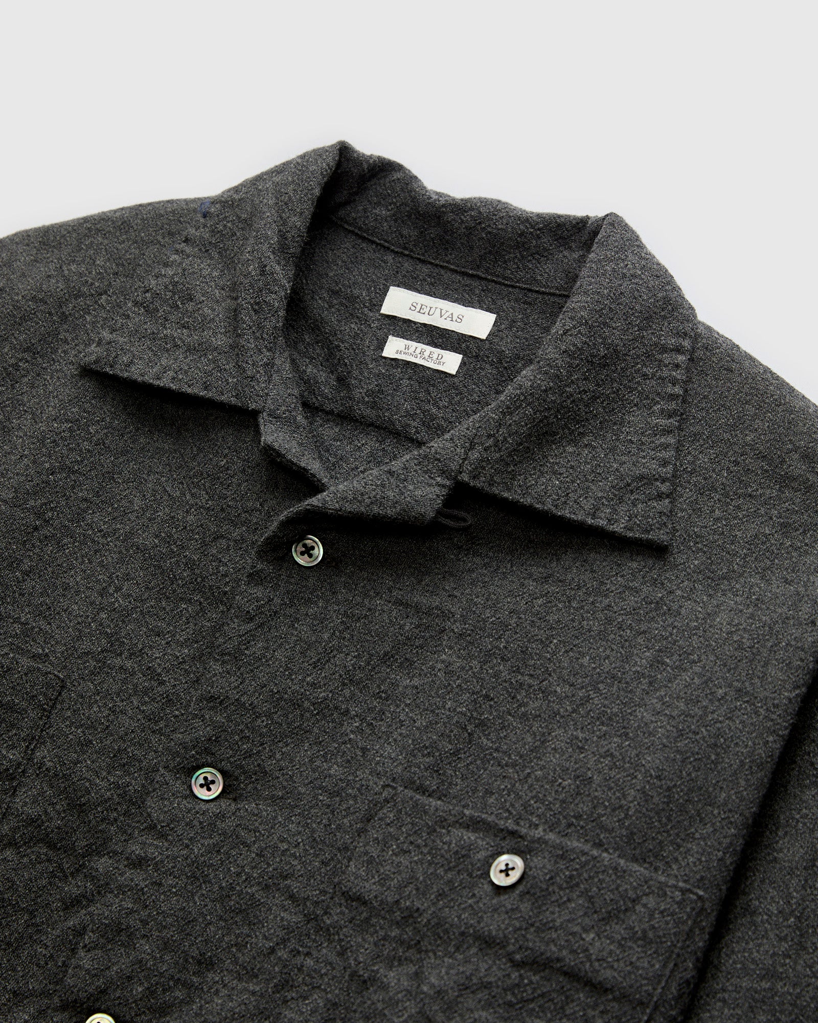 Highland Wool Open Collar Shirt in Charcoal - Image 4