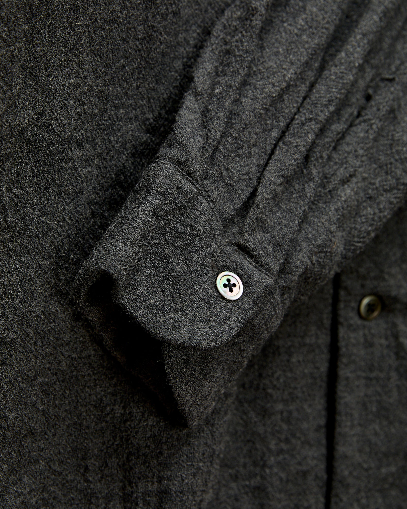 Highland Wool Open Collar Shirt in Charcoal - Image 6