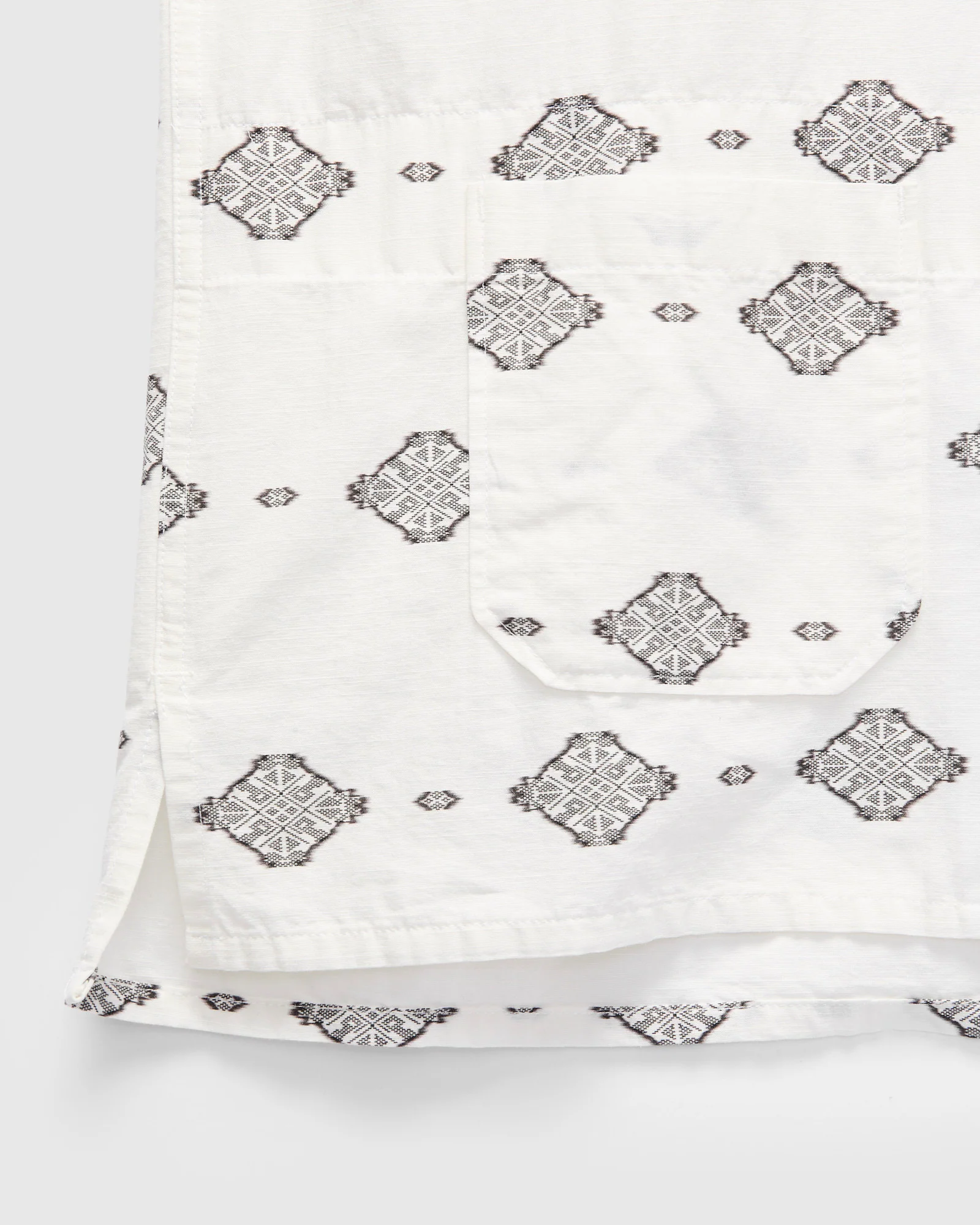 Camp Shirt in White Black Ikat Print - Image 7