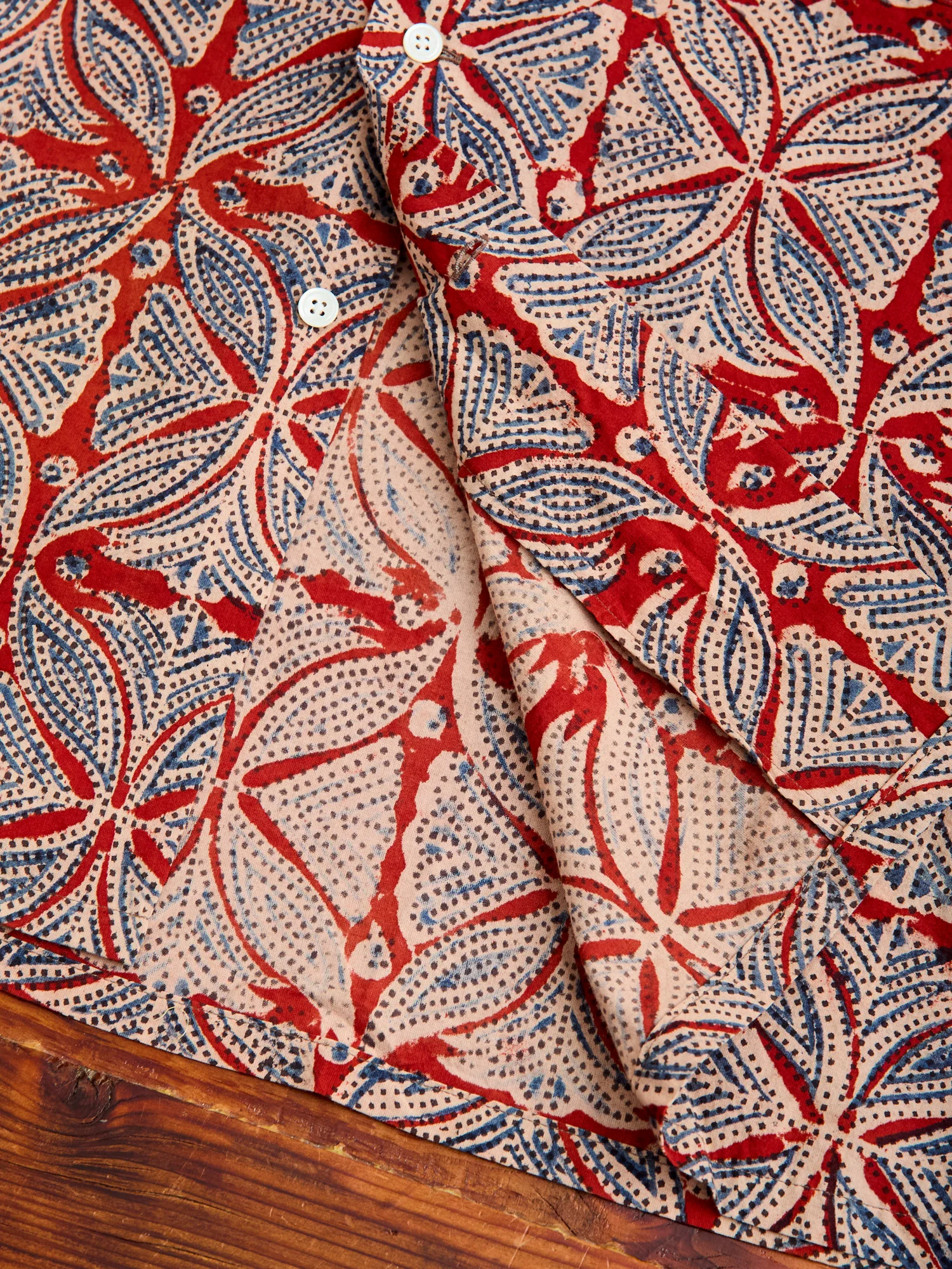 Indian Block Print Open Collar Shirt in Vermillion - Image 8