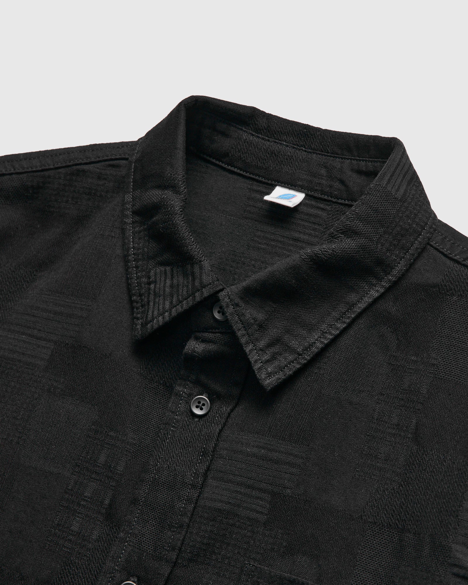 Jacquard Boro Patchwork Button Up Shirt in Double Black - Image 4