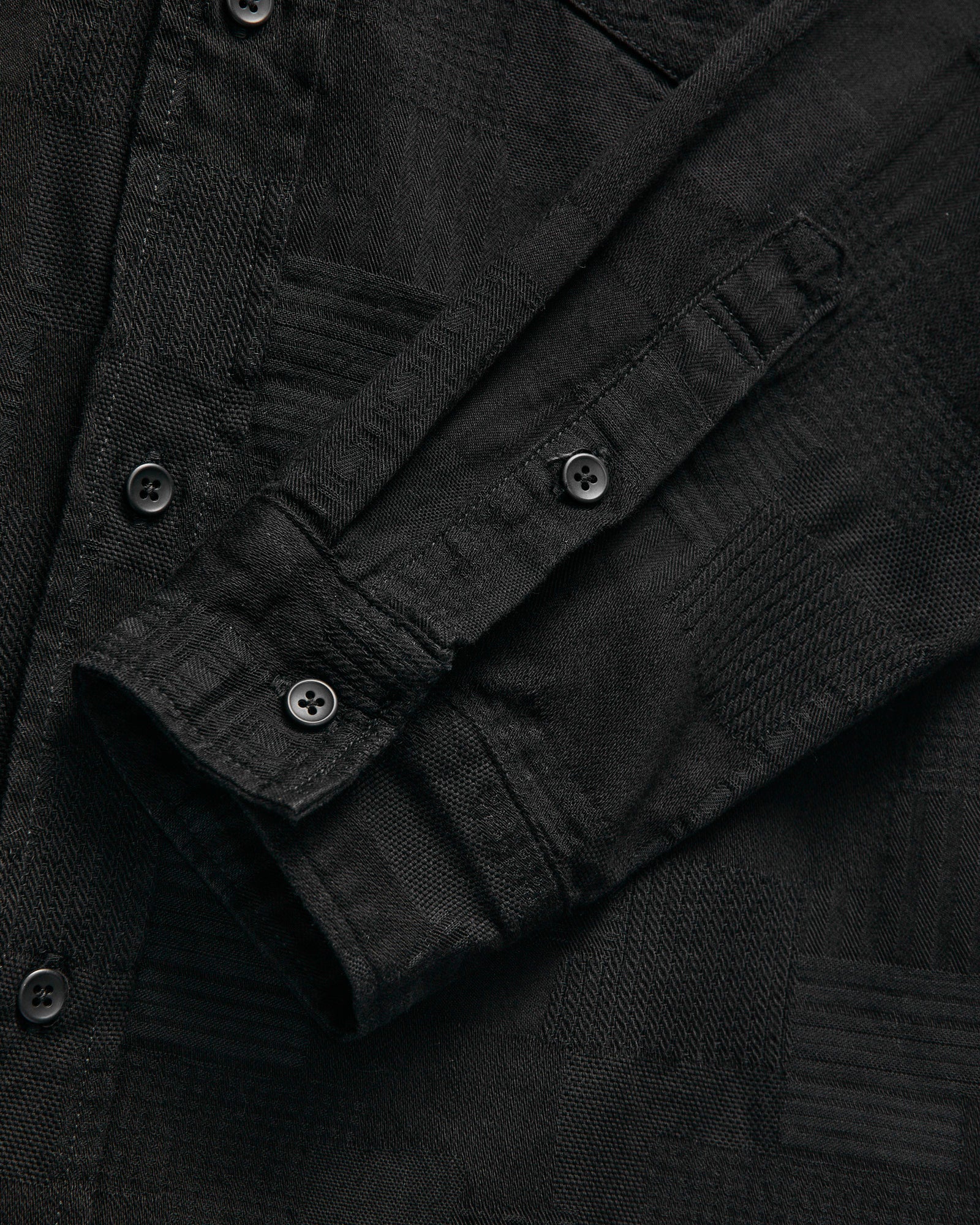 Jacquard Boro Patchwork Button Up Shirt in Double Black - Image 7