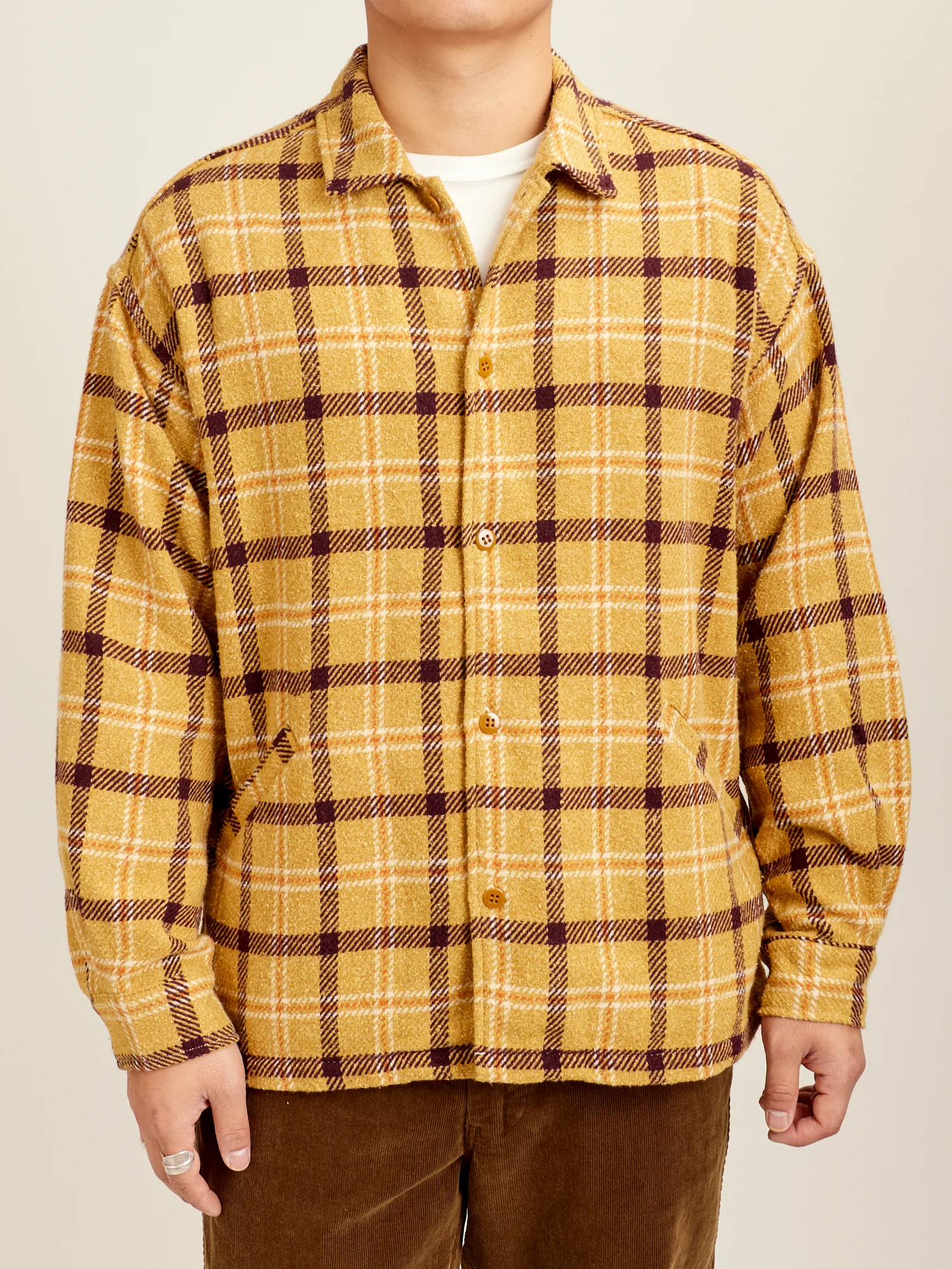 Jazz Check Wide Flannel Shirt in Yellow - Image 2