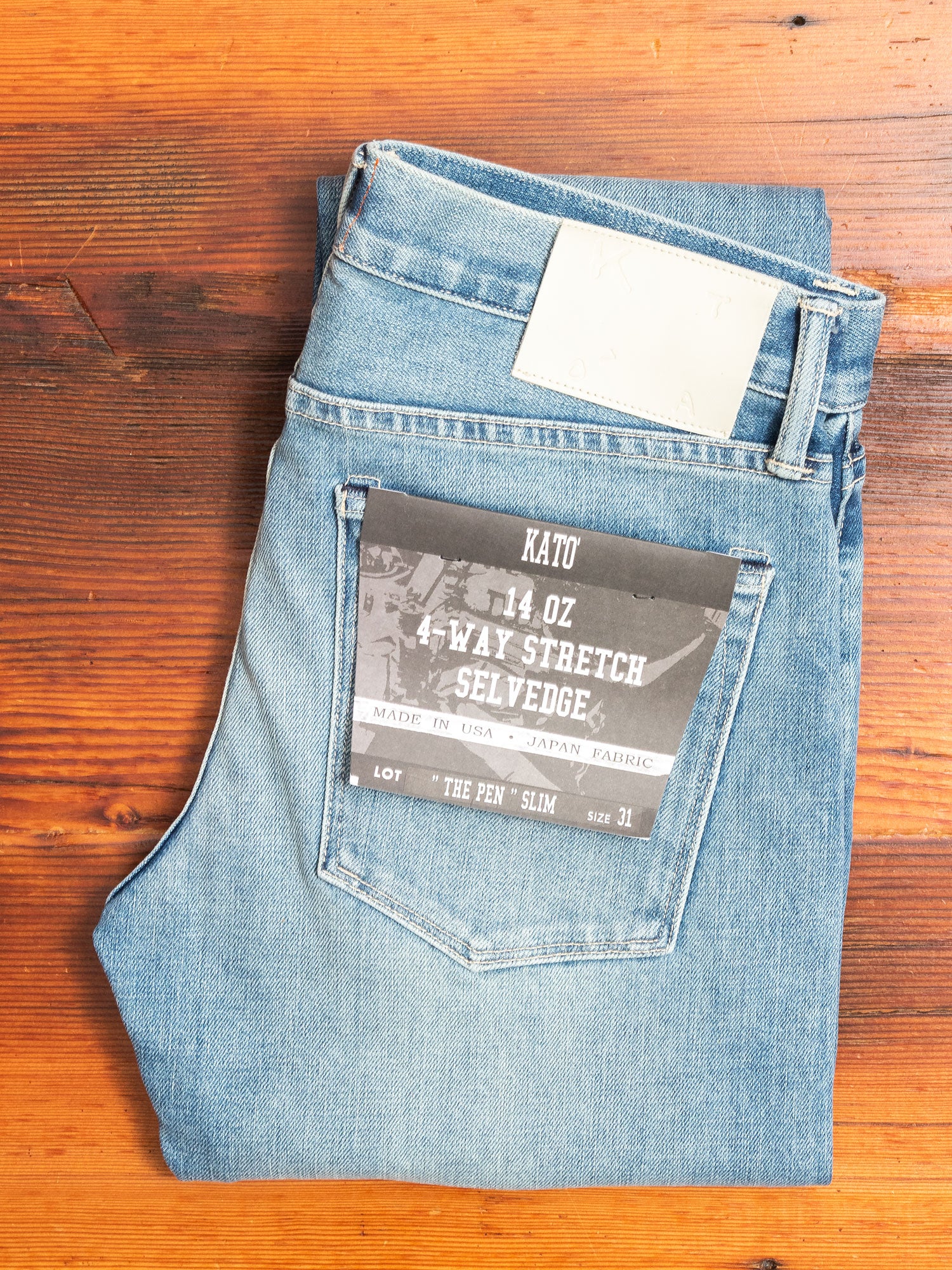 "Julian" 14oz Washed Indigo Stretch Selvedge Denim - Pen Slim - Image 2