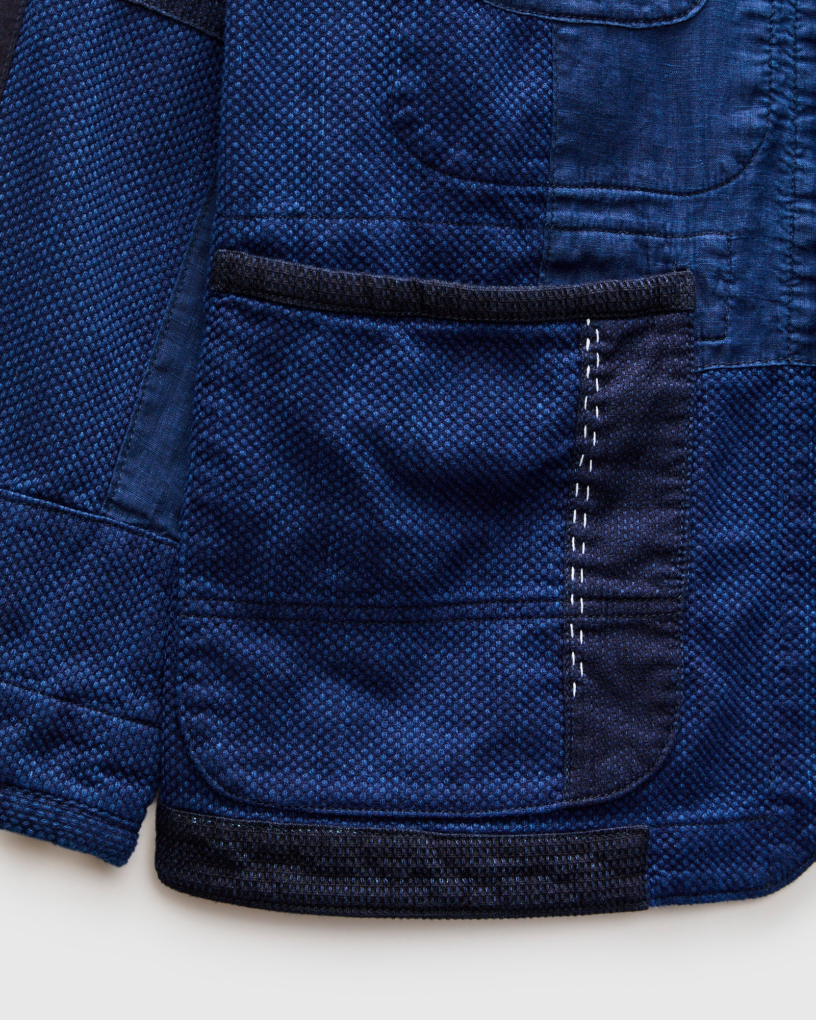 Kasezome Sashiko Nenrin Coverall Jacket in Patchwork Indigo - Image 8