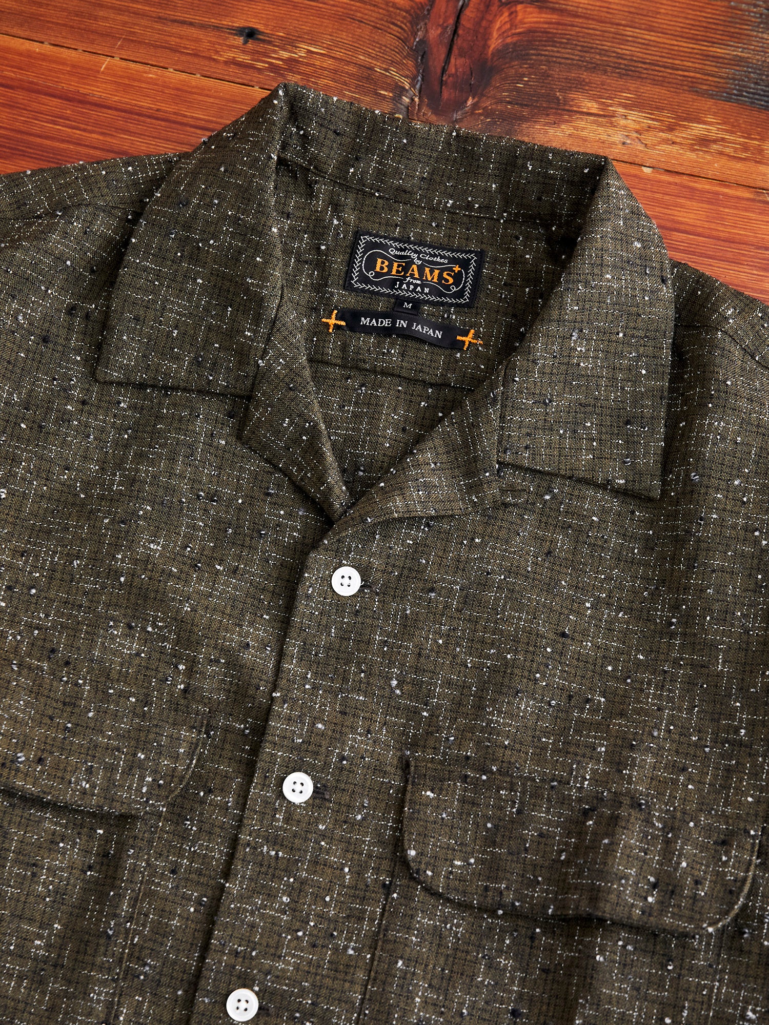 Kasuri Nep Open Collar Shirt in Olive - Image 3