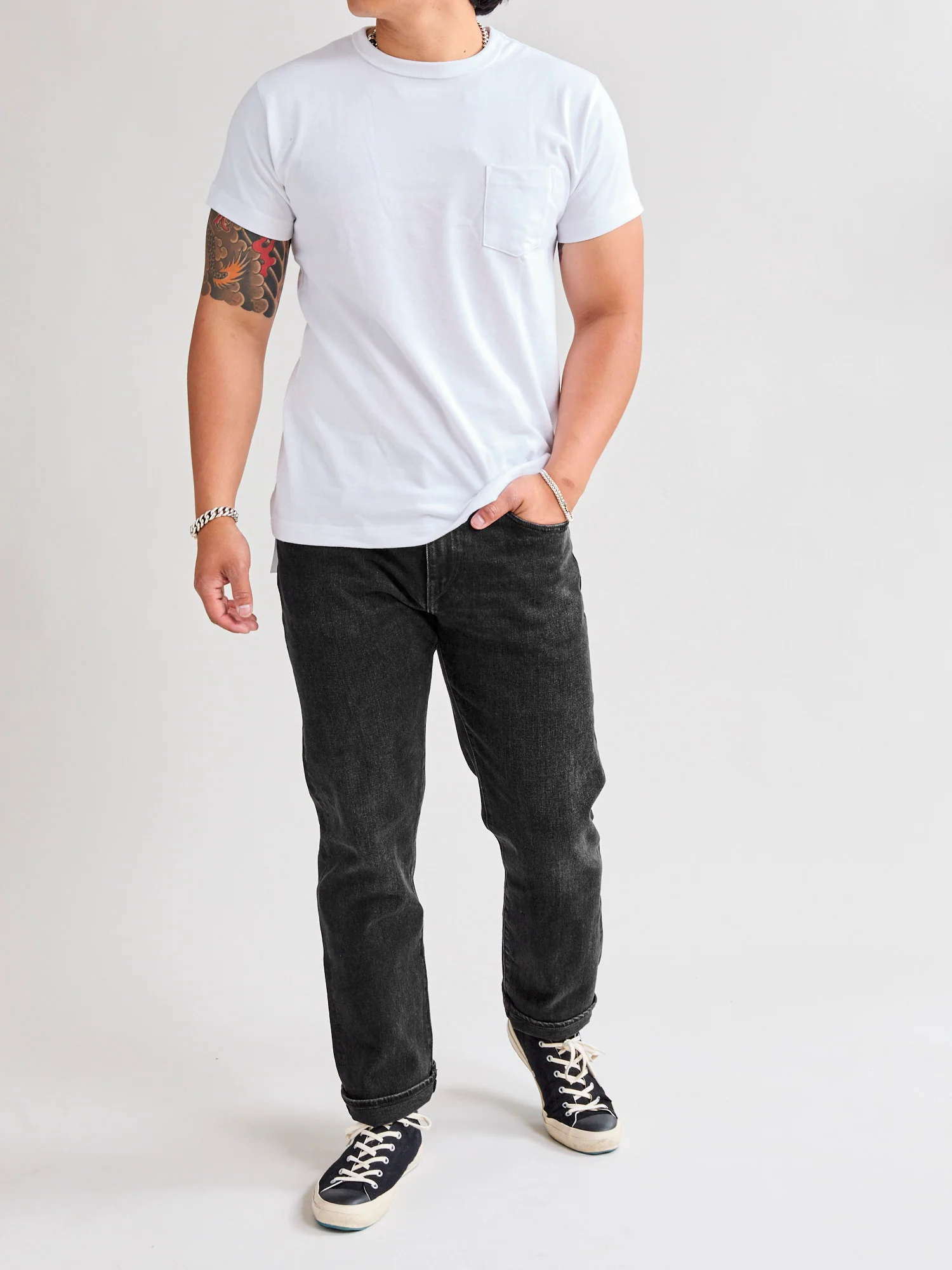 "Krist" 14oz Washed Black Stretch Selvedge Denim - Hammer Straight - Image 14