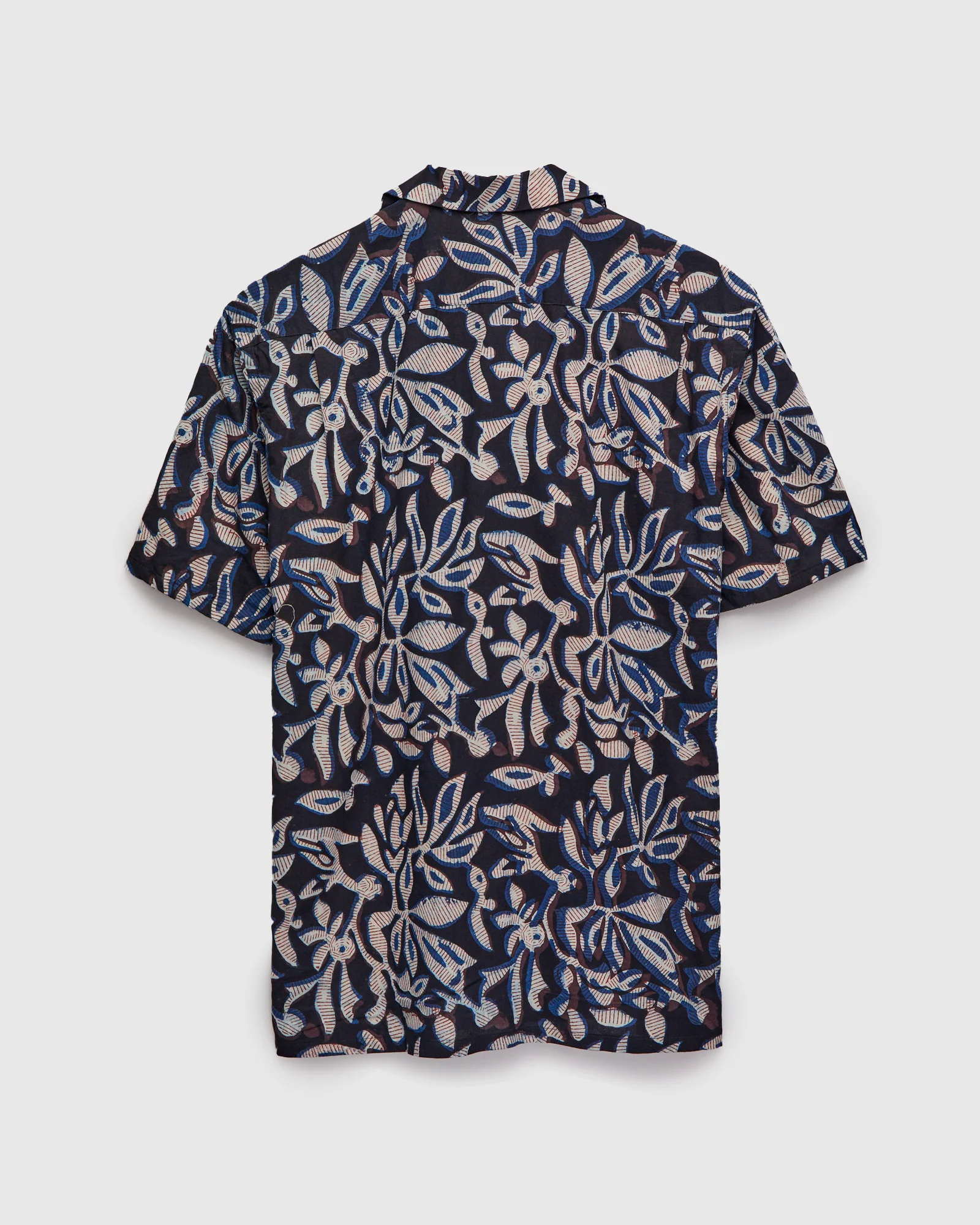 Leaf Block Print Open Collar Shirt in Navy - Image 2