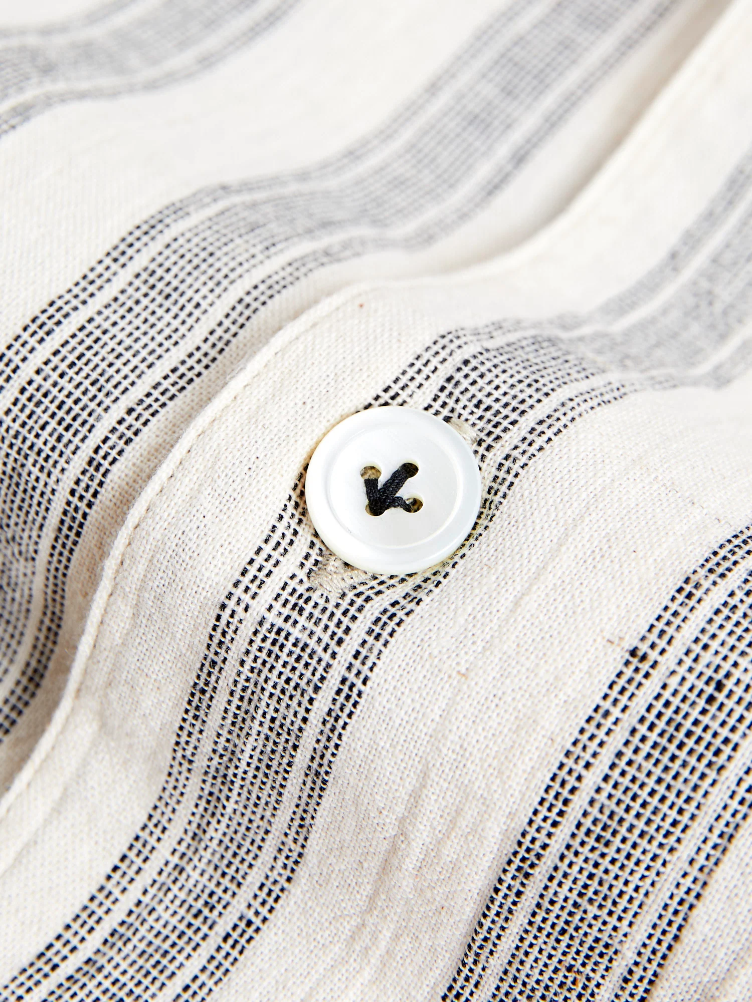 Linen Italian Collar Shirt in White Stripe - Image 6