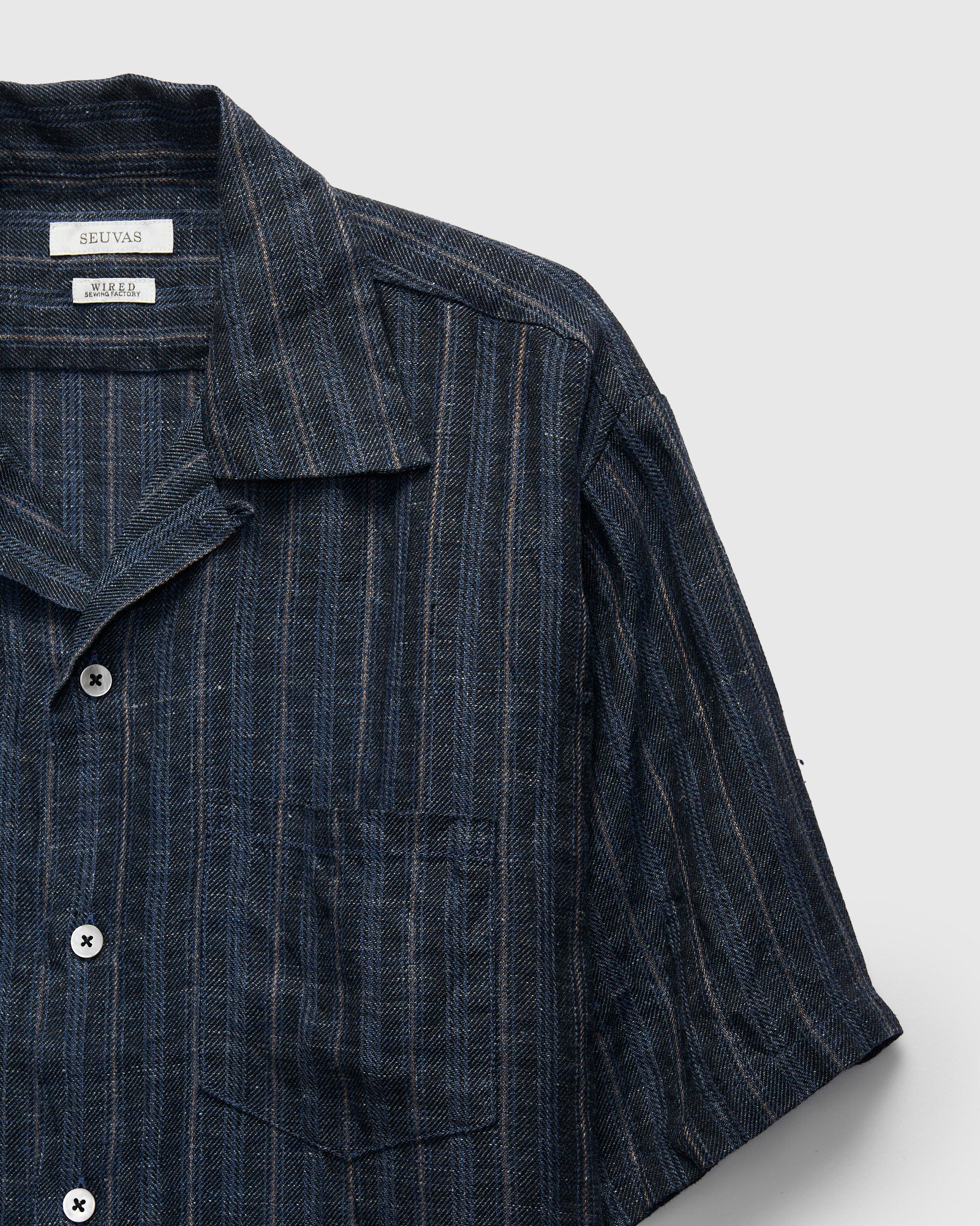 Linen Open Collar Shirt in Navy - Image 5