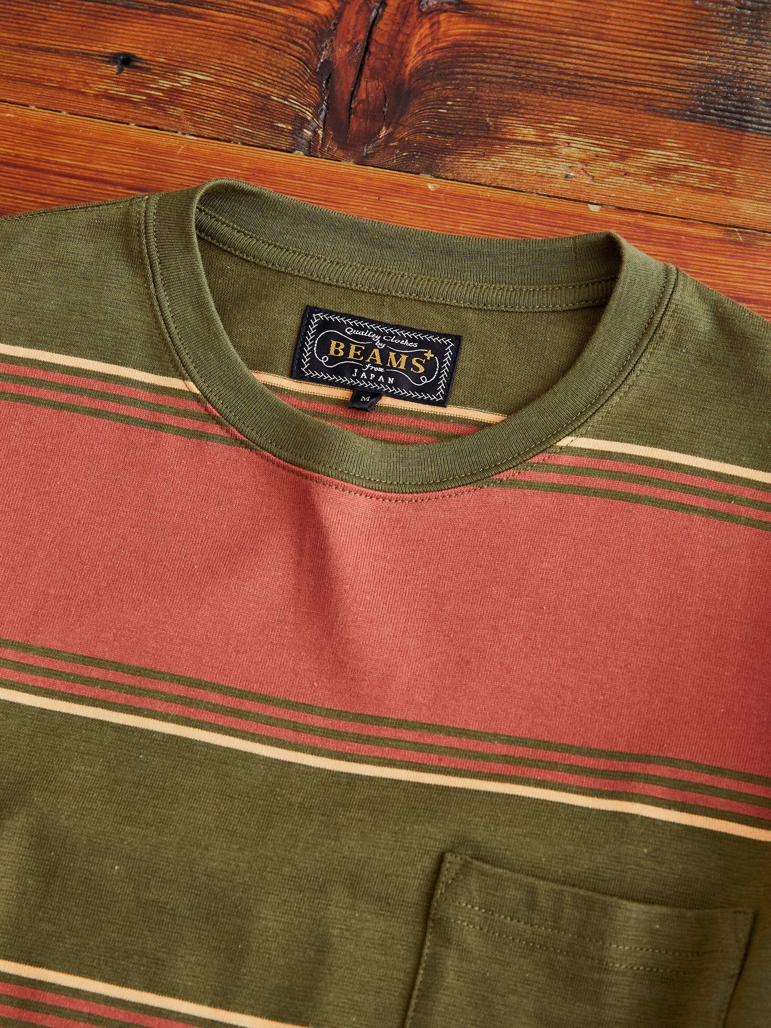 Long Sleeve Stripe Pocket T-Shirt in Olive - Image 3