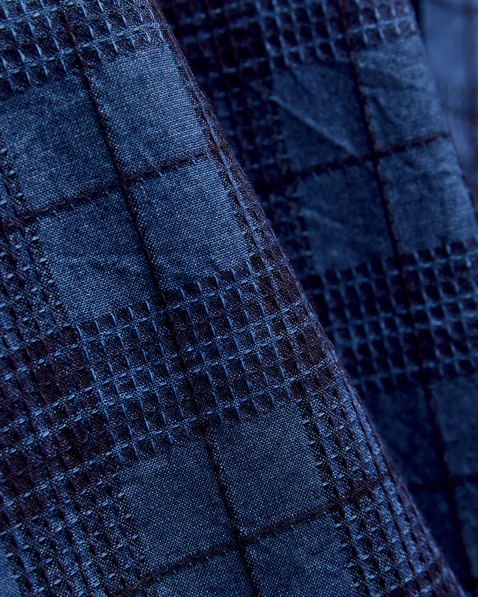 MIL Dobby Plaid Open Collar Shirt in Indigo - Image 2