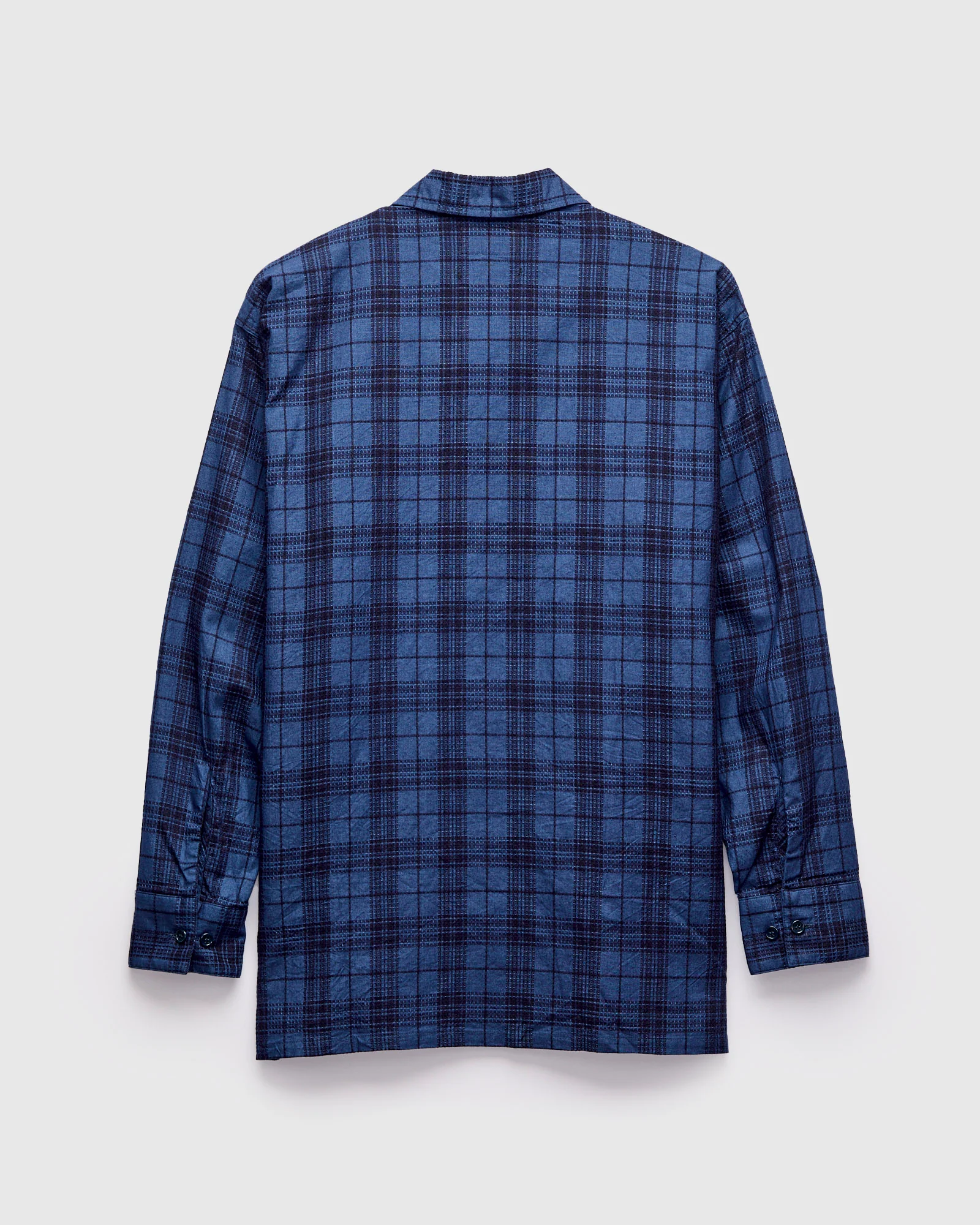 MIL Dobby Plaid Open Collar Shirt in Indigo - Image 3