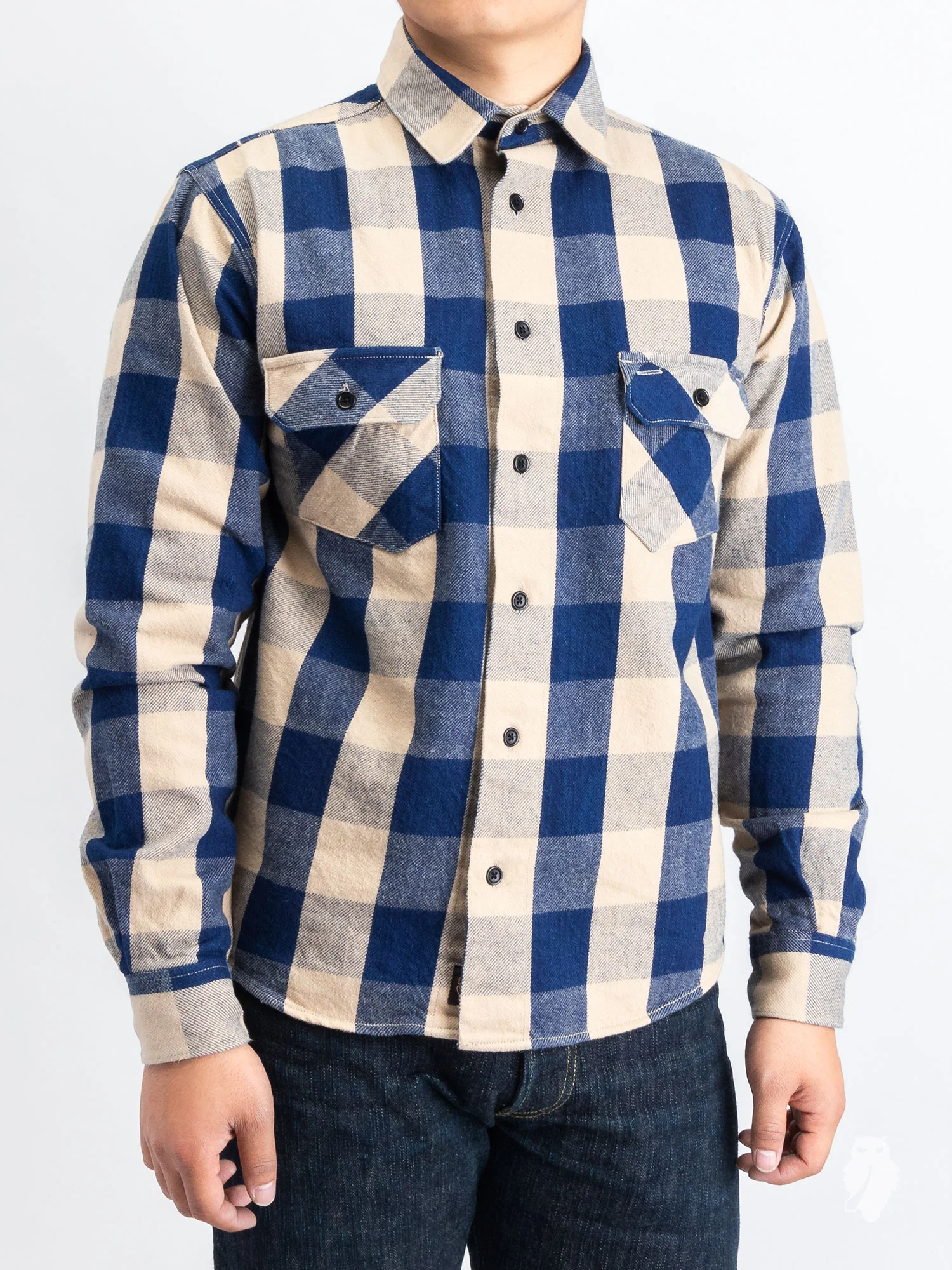 Norris Selvedge Flannel in Indigo/Beige - Image 2