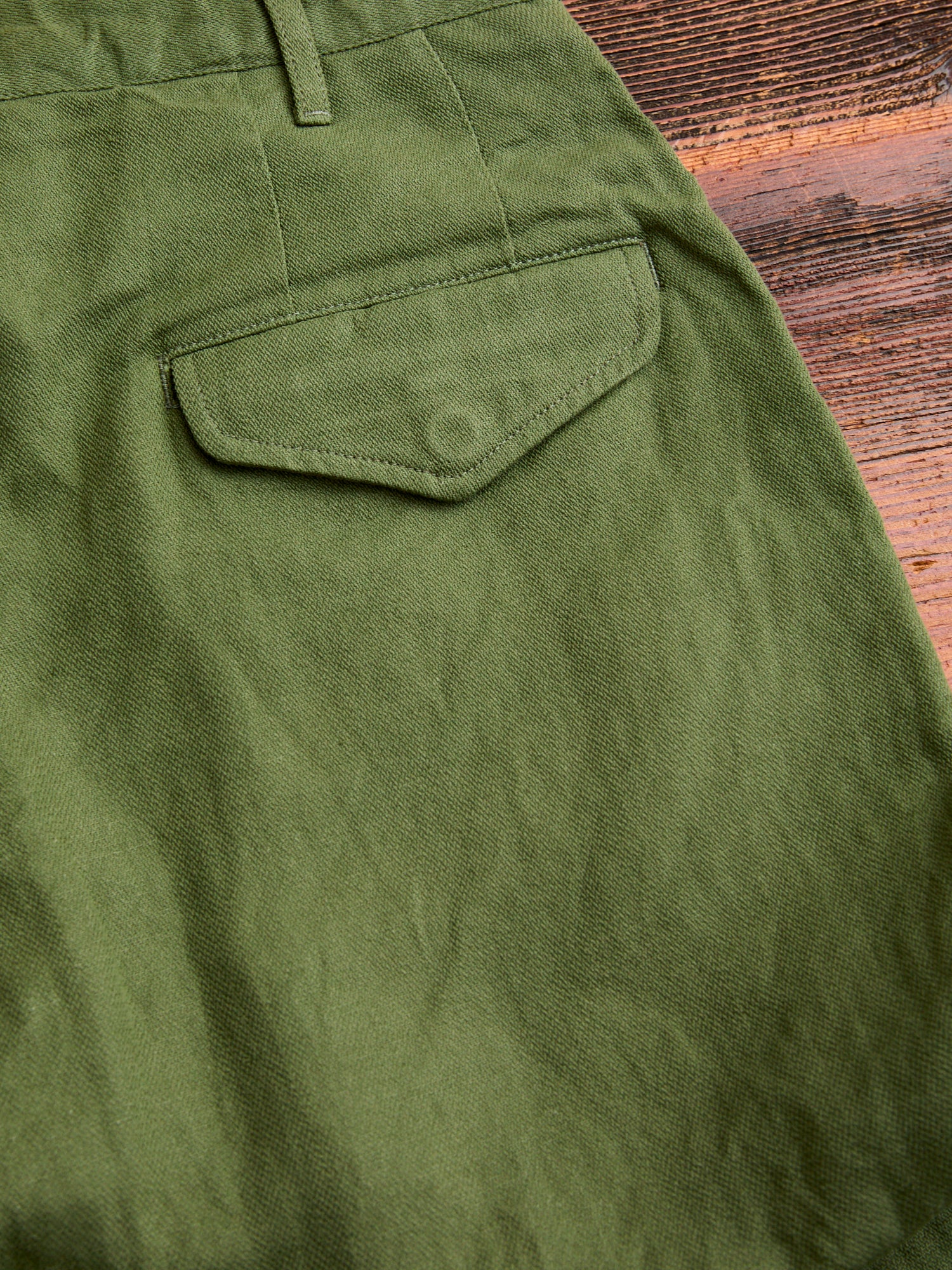 Officer Pants in Olive Cotton Hemp Satin - Image 12