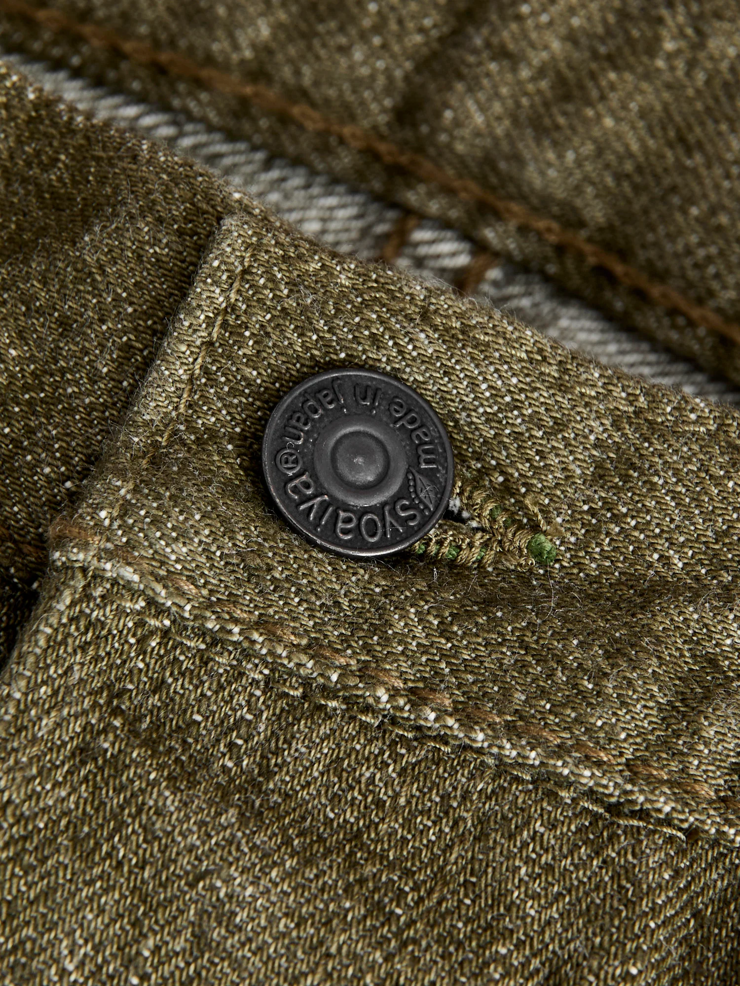 OL-14oz-005 14oz Rinsed Olive Selvedge Denim - Slim Straight Fit - Image 8