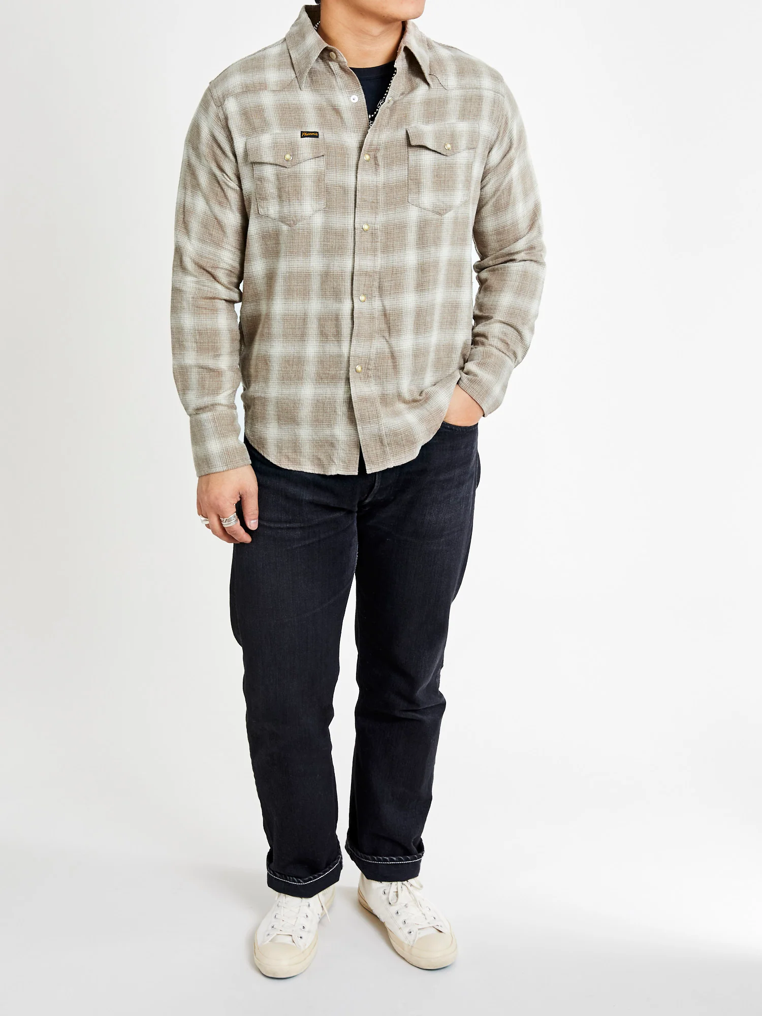 Ombre Check Western Shirt in Brown - Image 13