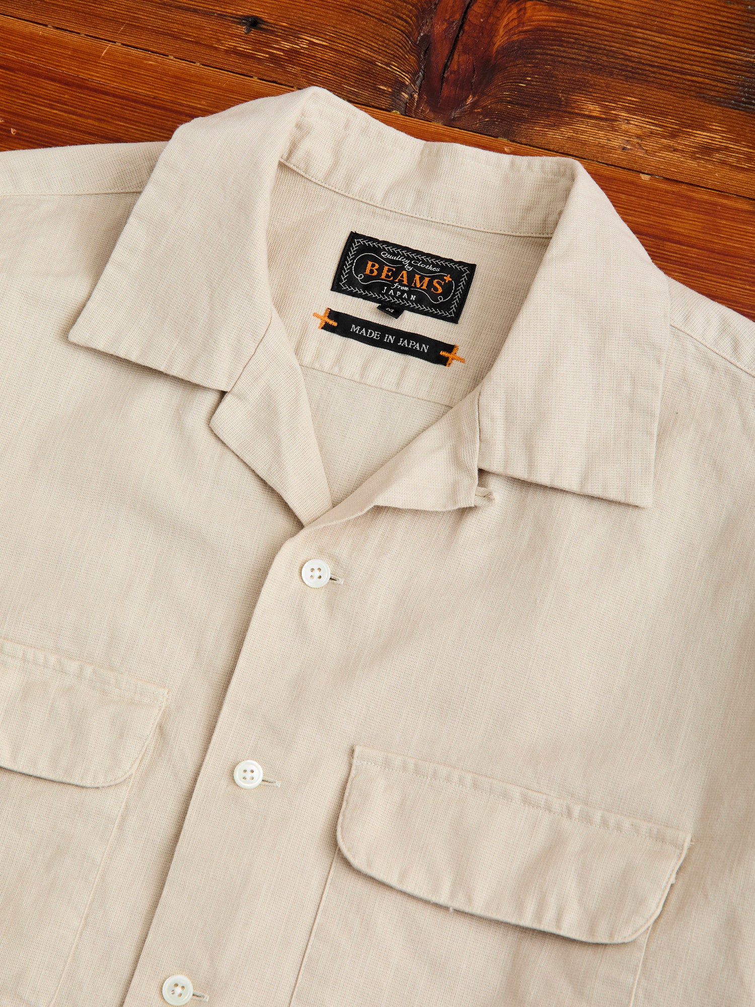 Panama Cloth Open Collar Shirt in Sand - Image 3