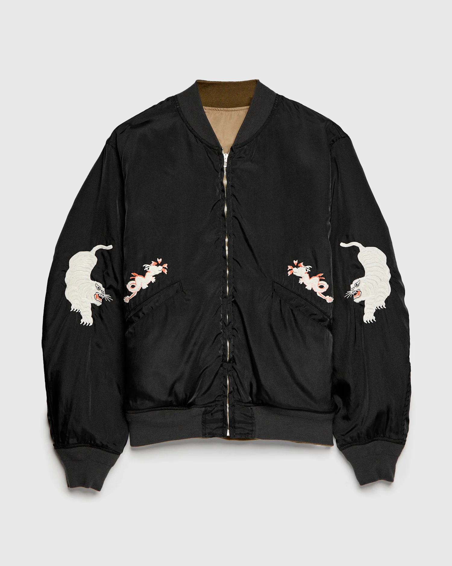 "Panther" Reversible Nylon Twill MA-1 Bomber Jacket in Brown - Image 2