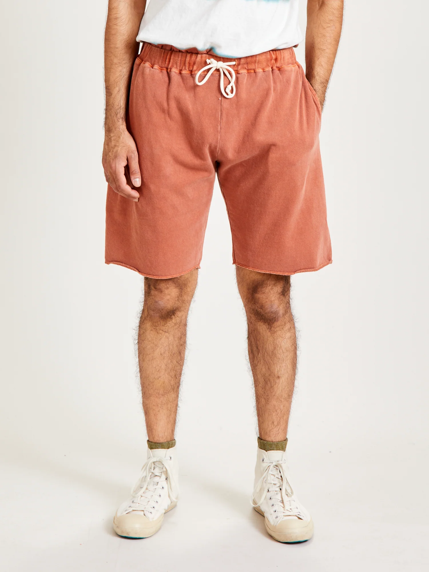 Pigment Dyed Cutoff Sweatshort in Brick Red - Image 2