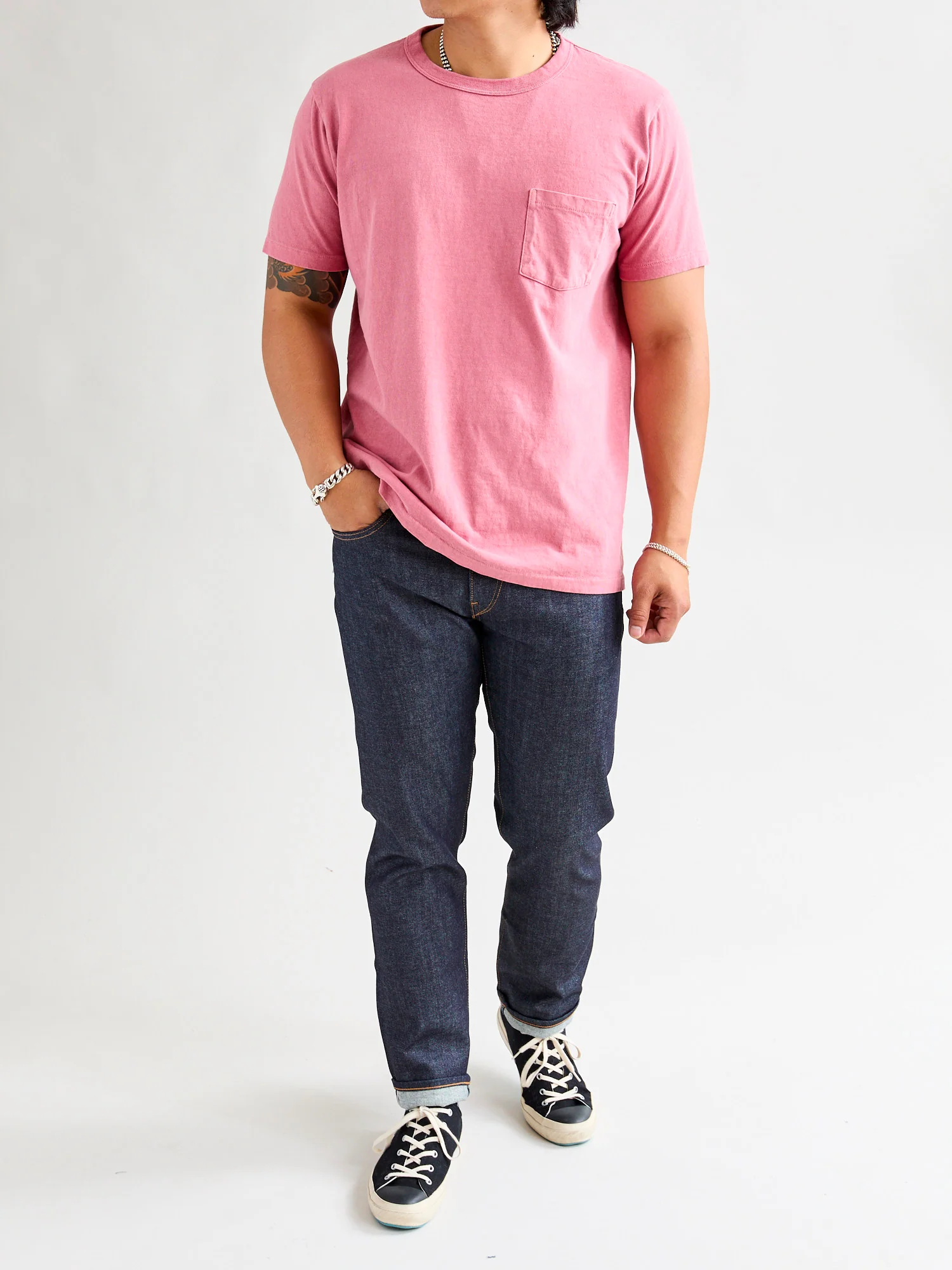 Pigment Dyed Pocket Tee in Red Grey - Image 8