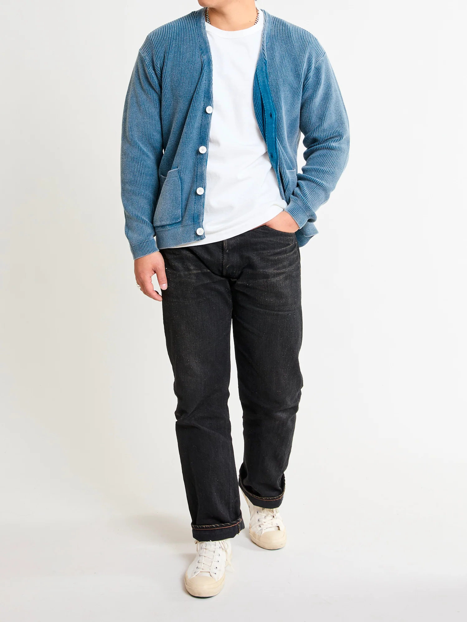 Pigment Dye Summer Cardigan in Faded Blue - Image 9