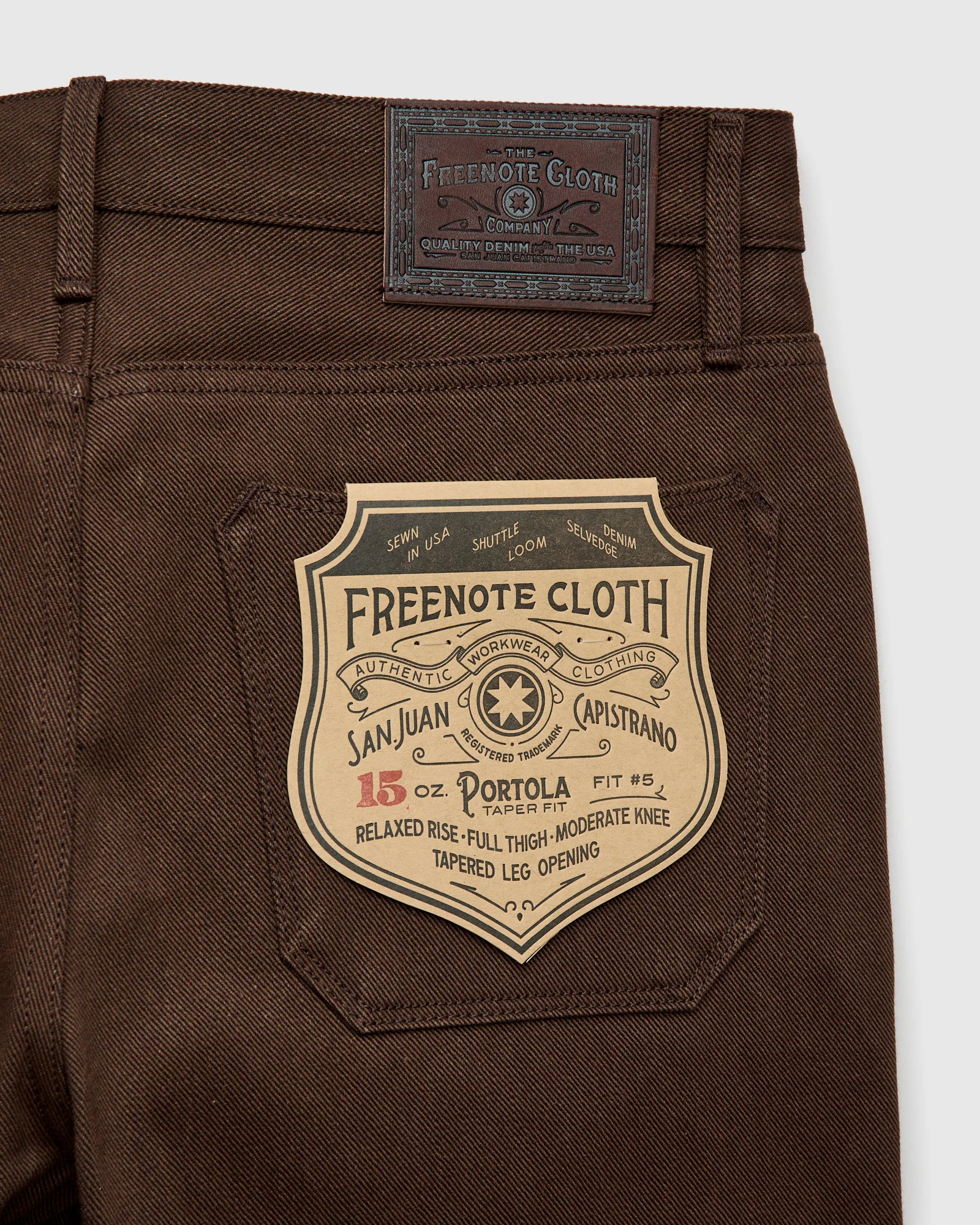 "Portola" 15oz Dark Brown Selvedge Denim - Tapered Fit - Image 4