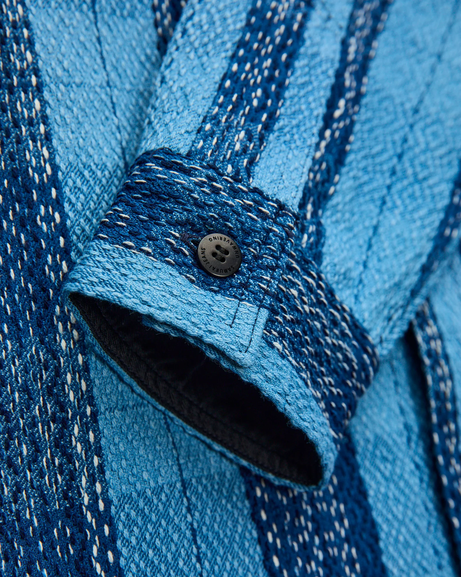 "Rain Kasuri" Sashiko Workshirt in Natural Indigo - Image 5