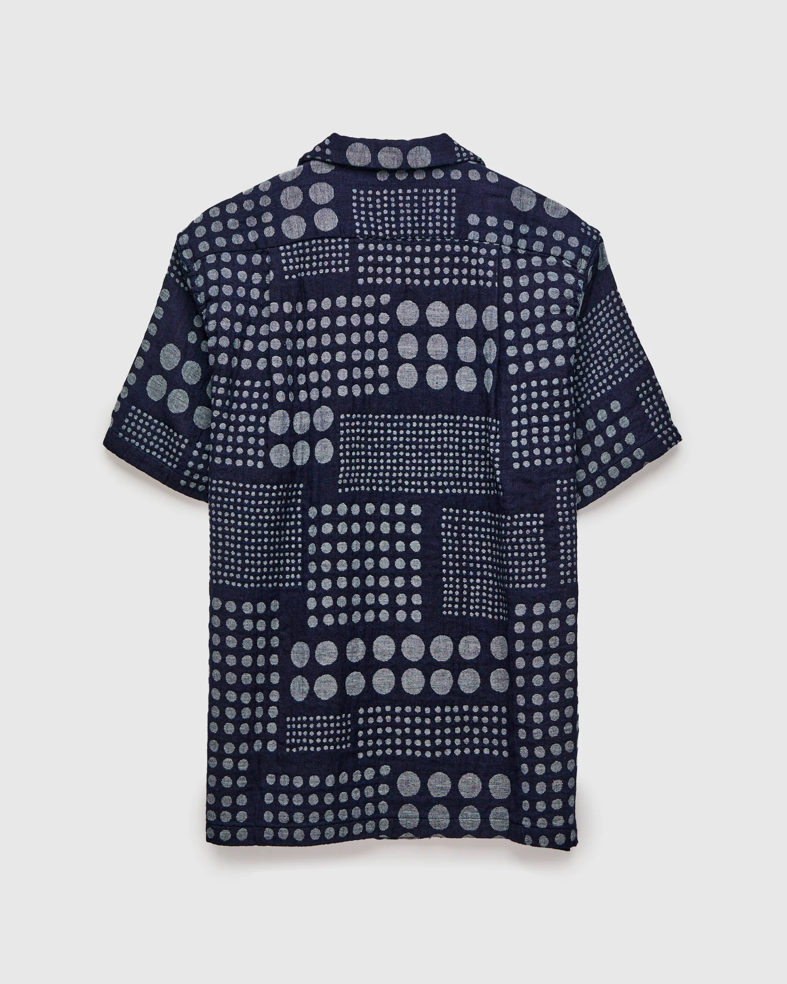"Random Dots" Jacquard Open Collar Shirt in Indigo - Image 2