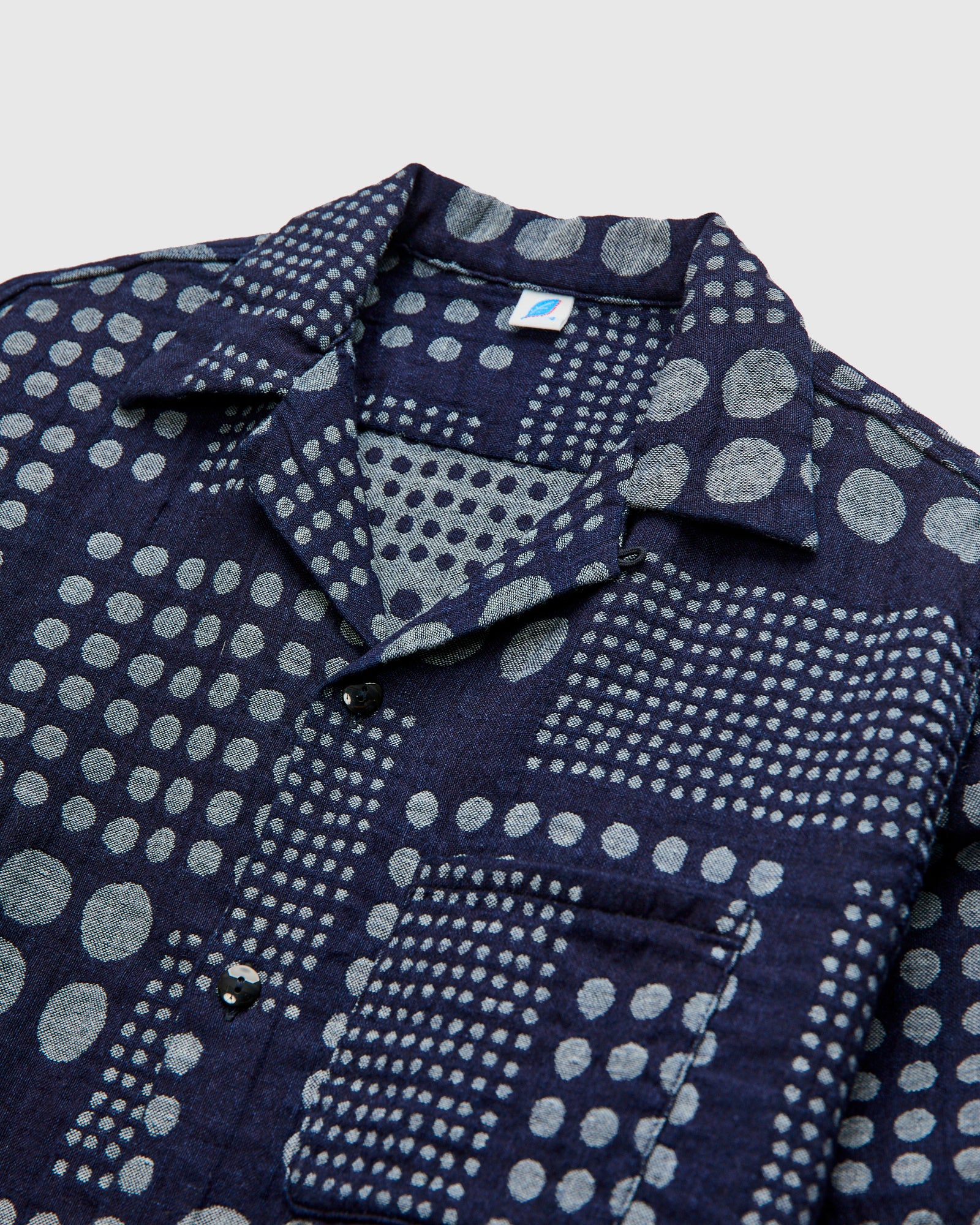 "Random Dots" Jacquard Open Collar Shirt in Indigo - Image 4