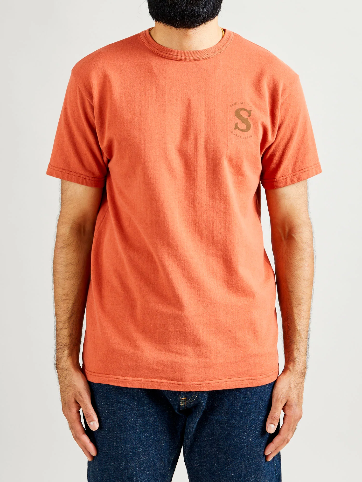"Ranji" Inlay Loopwheel T-Shirt in Orange Red - Image 9