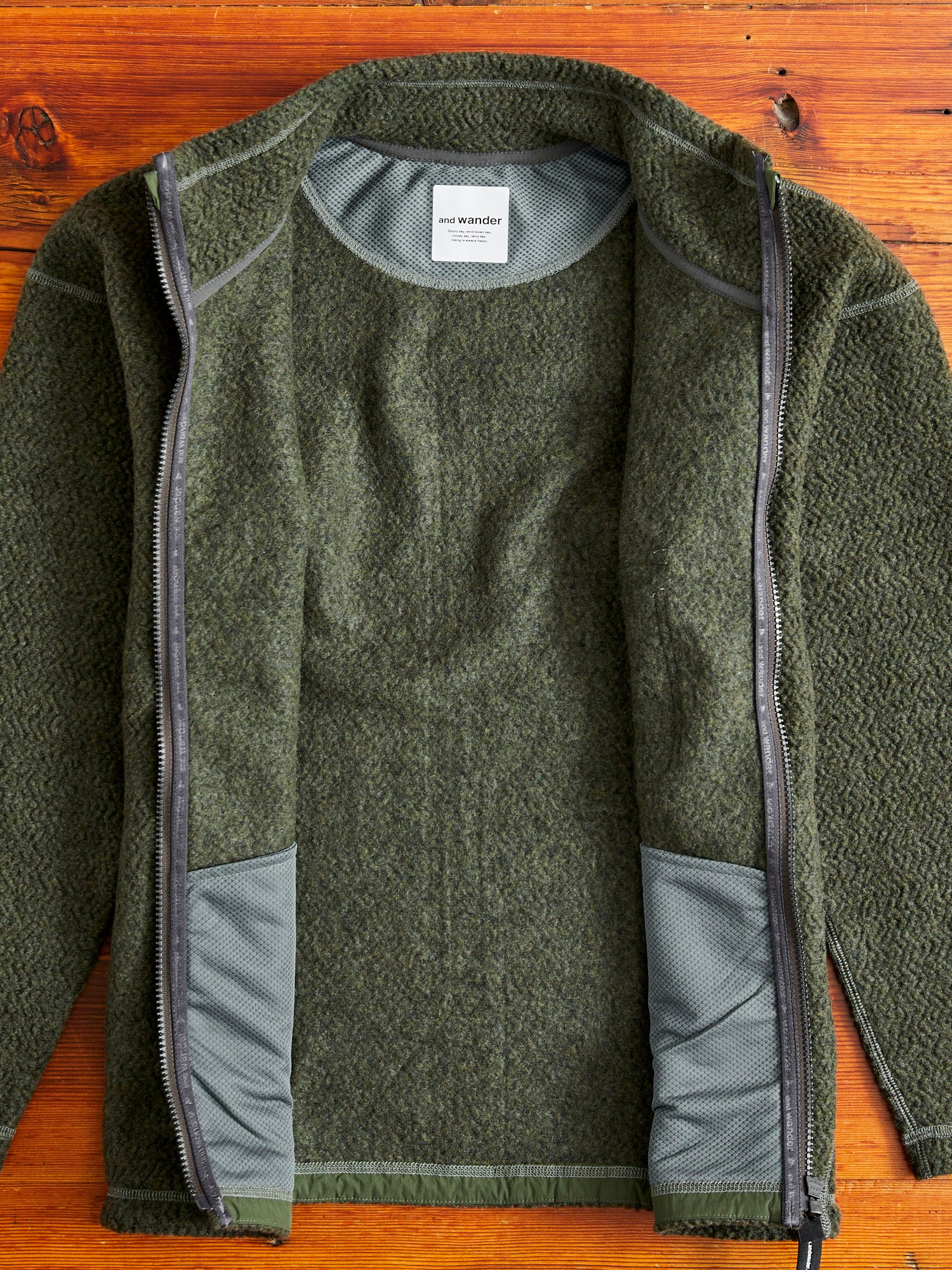 Recycled Wool Jacquard Zip Jacket in Khaki - Image 8