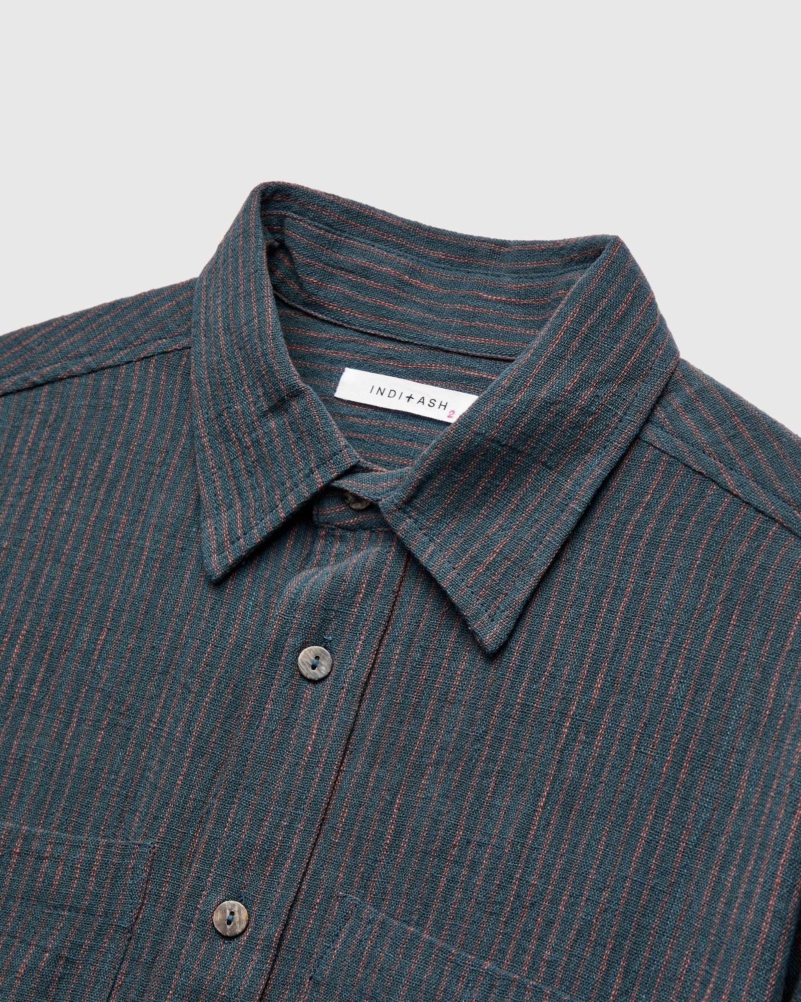 Rios Workshirt in Midnight Teal/Clay Ticking Stripe - Image 4