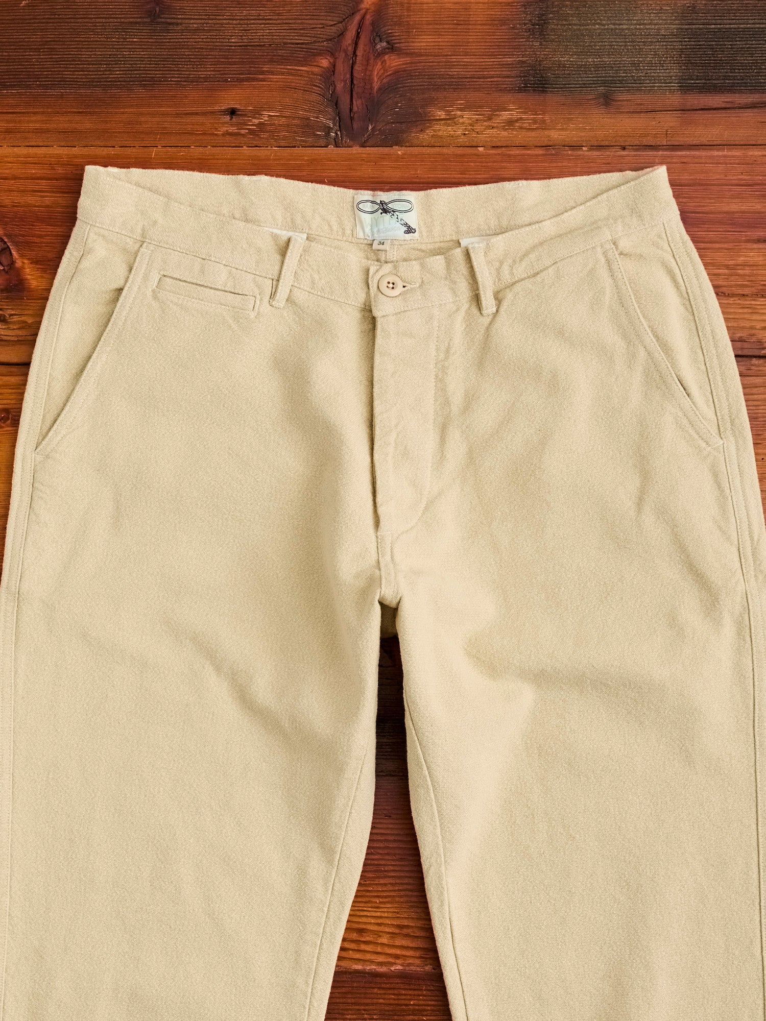 Rustic Plainweave Flat Front Chino in Natural - Image 3